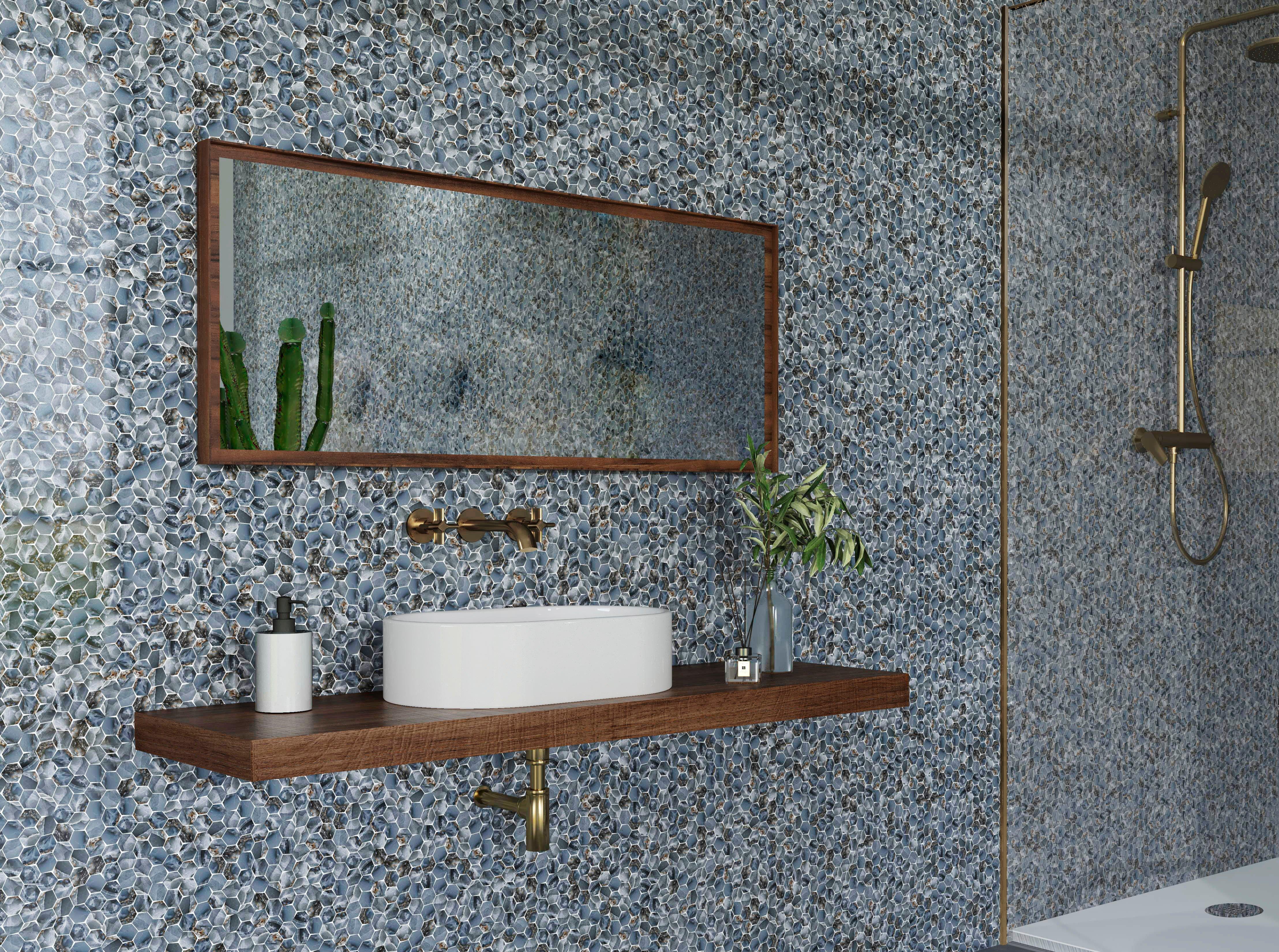 Belize Azul Polished Hexagon Porcelain Mosaic