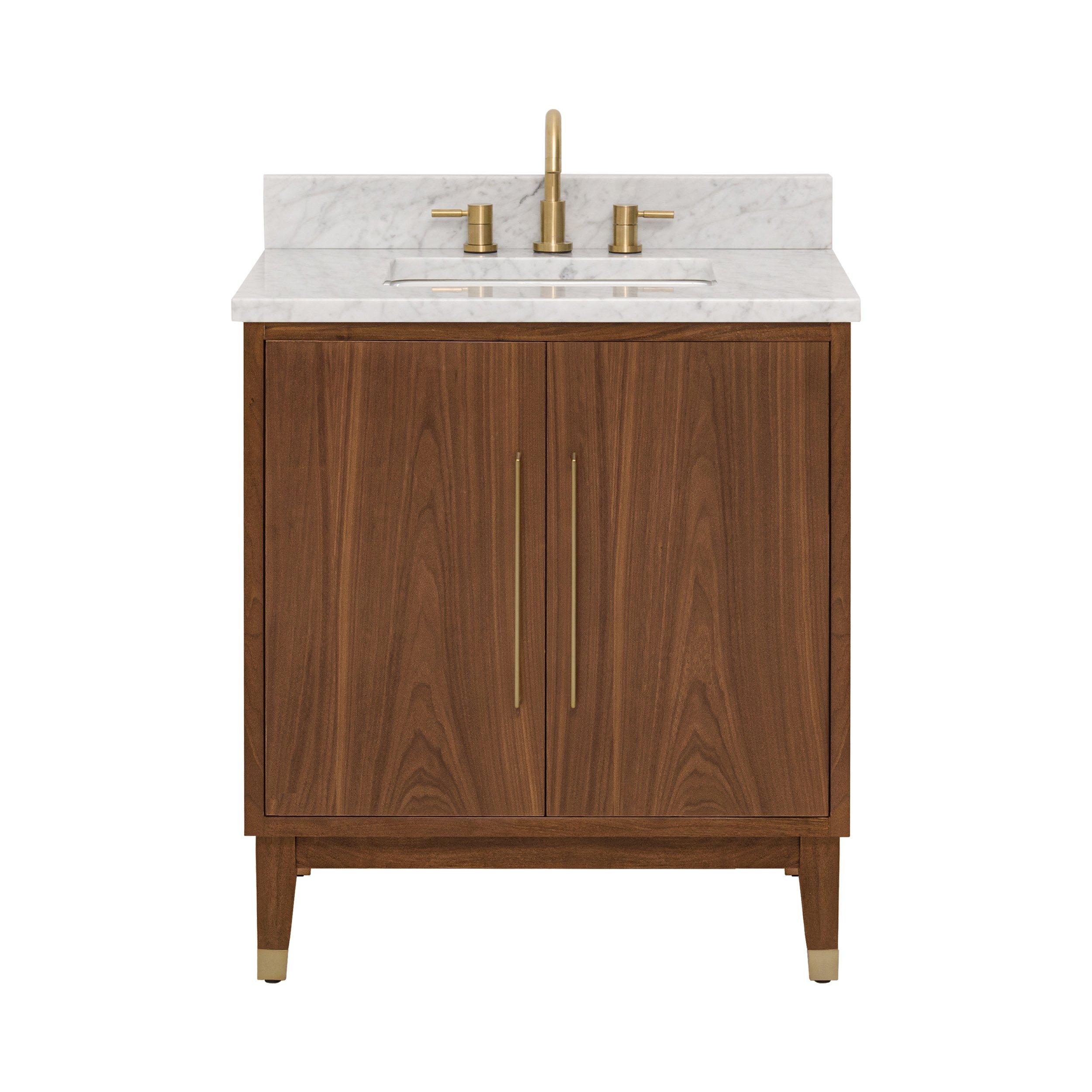 Mina 31 in. Walnut Vanity with Carrara Marble Top
