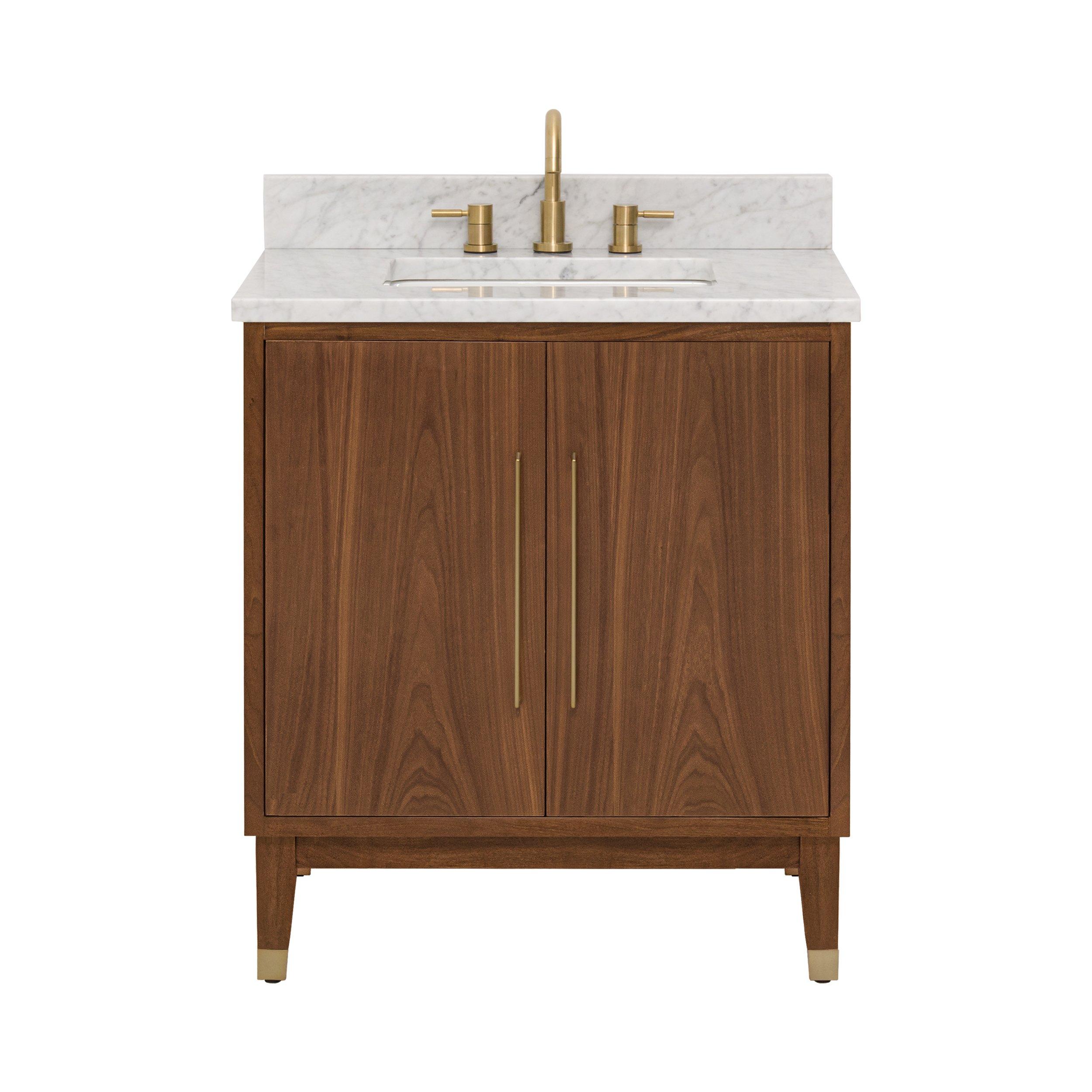 Mina 31 in. Walnut Vanity with Carrara Marble Top