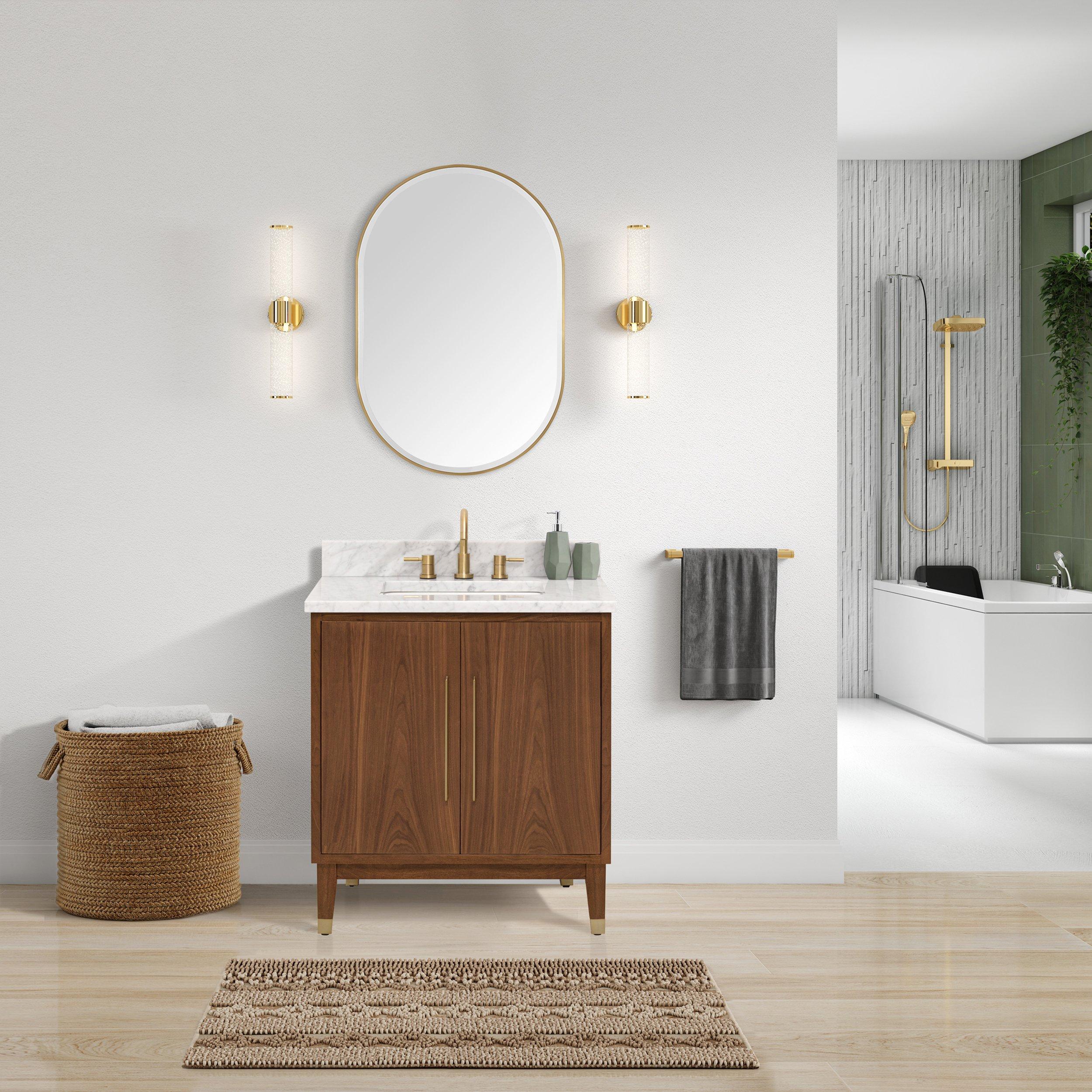 Mina 31 in. Walnut Vanity with Carrara Marble Top