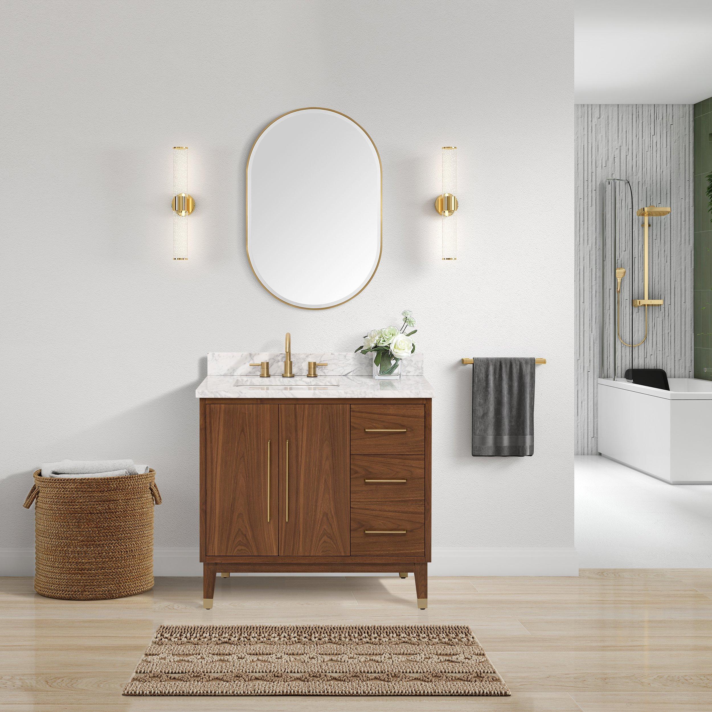 Mina 37 in. Walnut Vanity with Carrara Marble Top