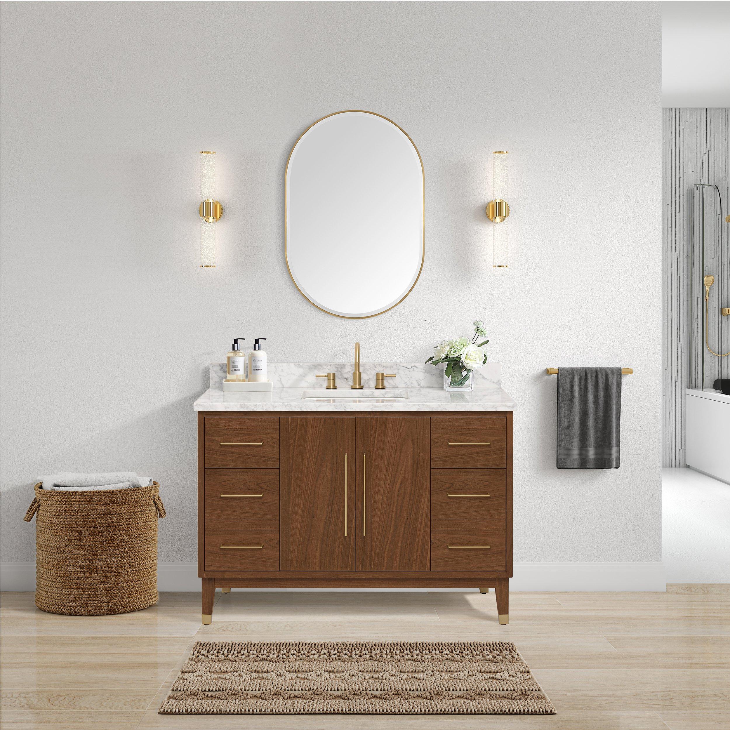 Mina 49 in. Walnut Vanity with Carrara Marble Top