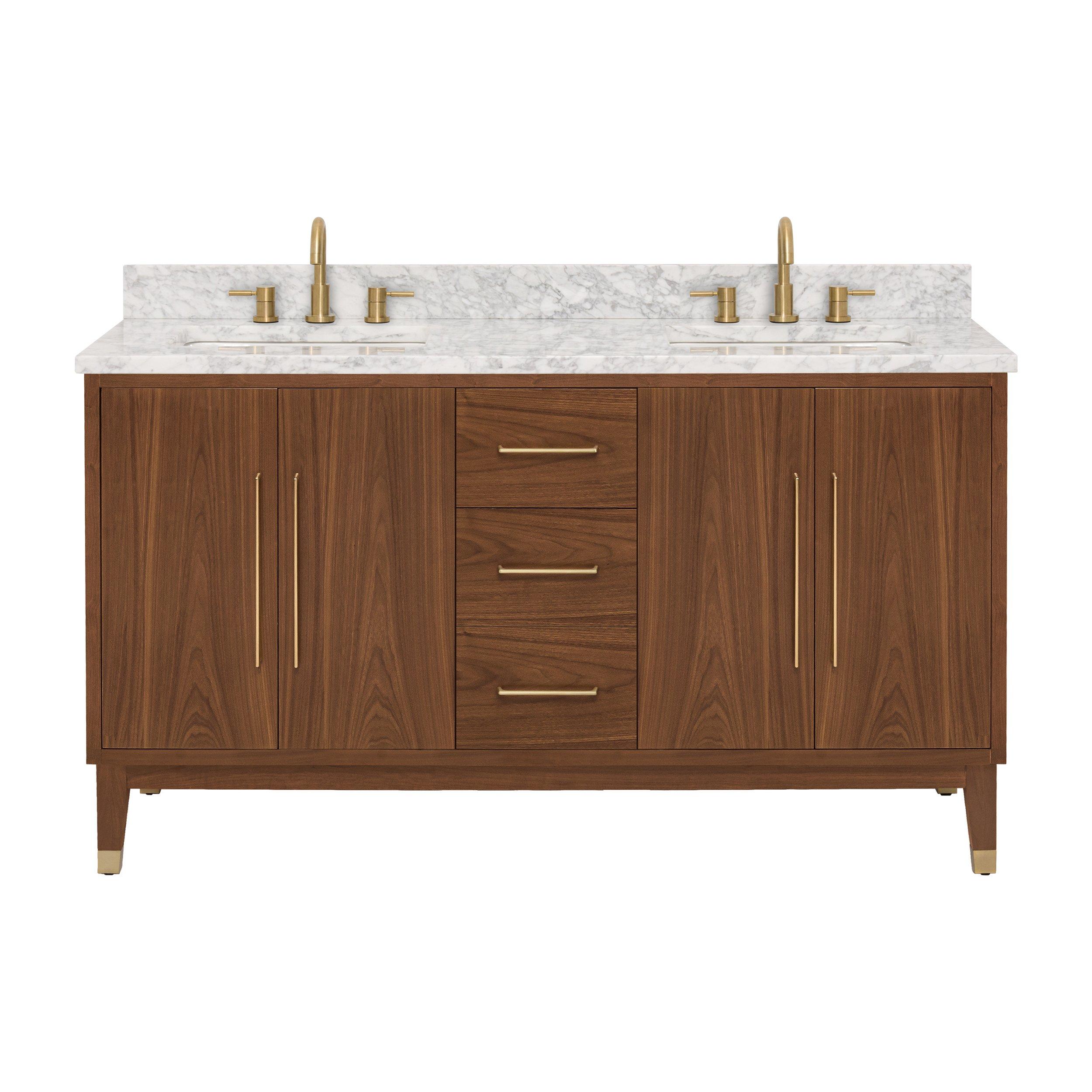 Mina 61 in. Walnut Vanity with Carrara Marble Top
