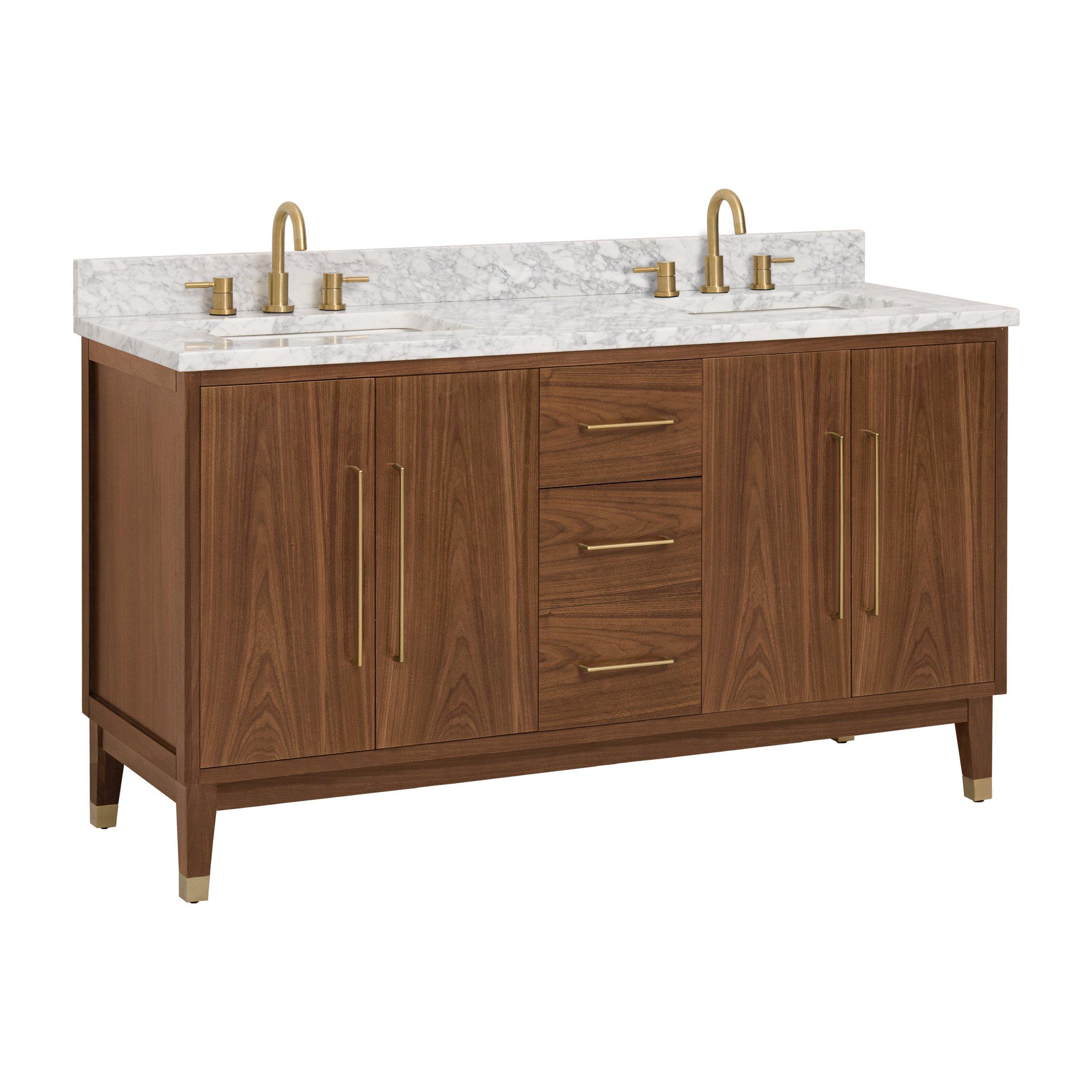 Mina 61 in. Walnut Vanity with Carrara Marble Top