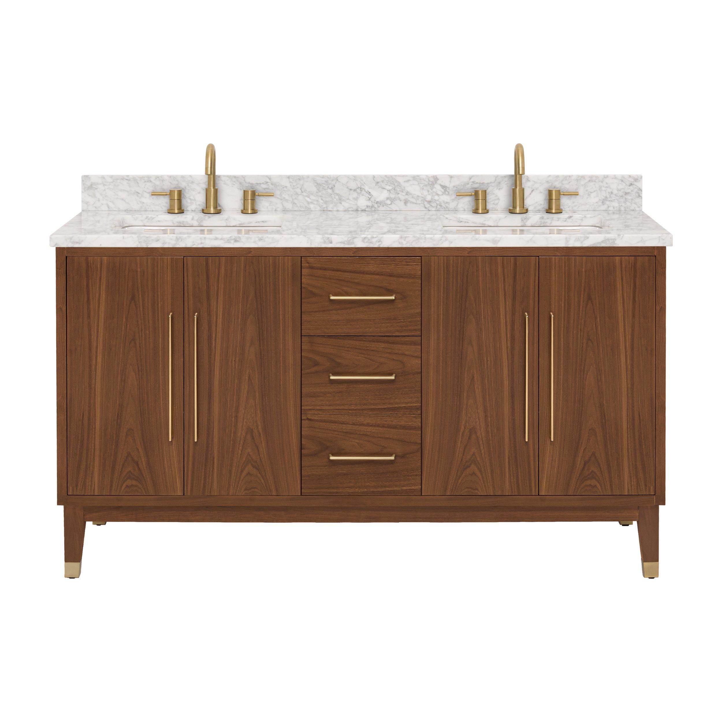 Mina 61 in. Walnut Vanity with Carrara Marble Top