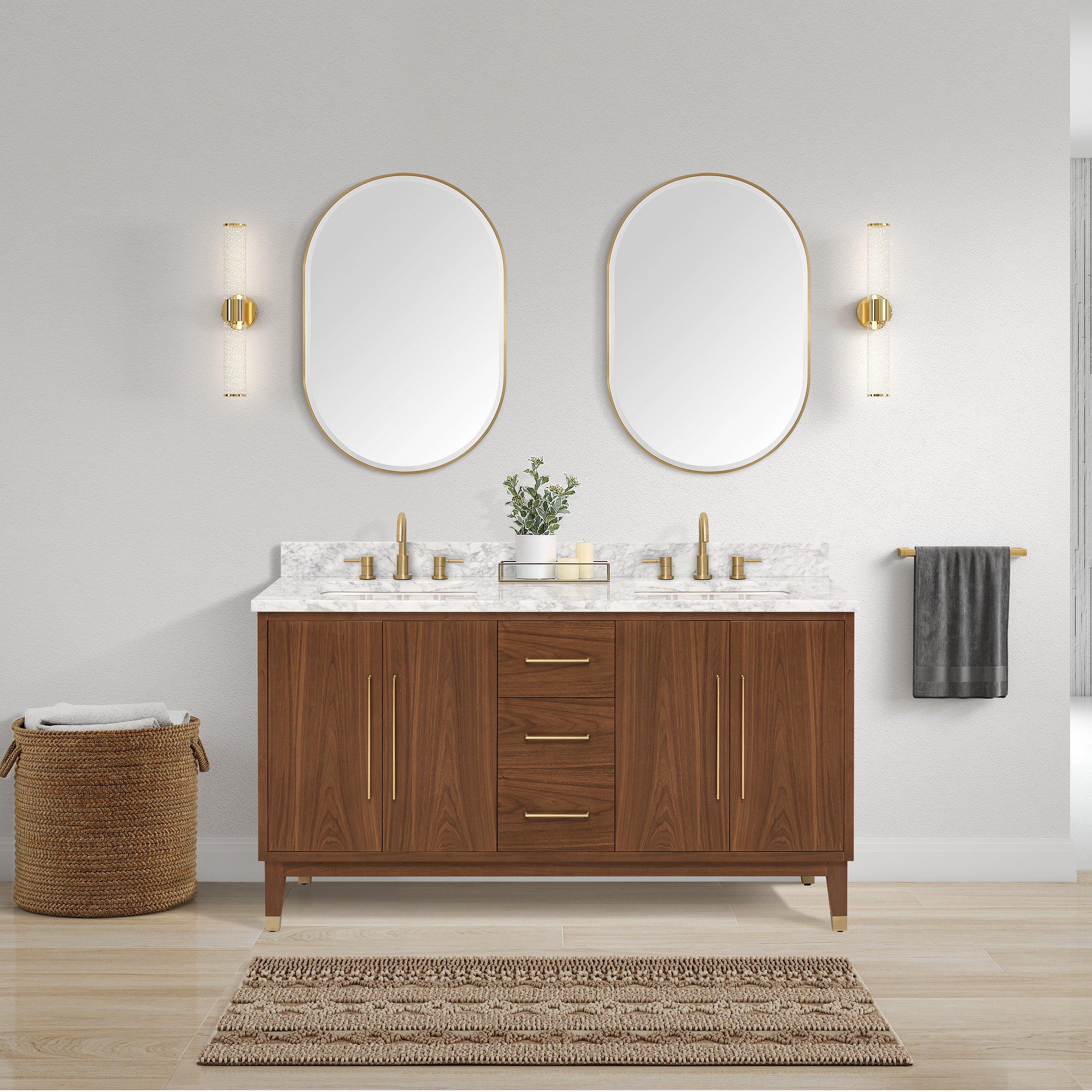 Mina 61 in. Walnut Vanity with Carrara Marble Top