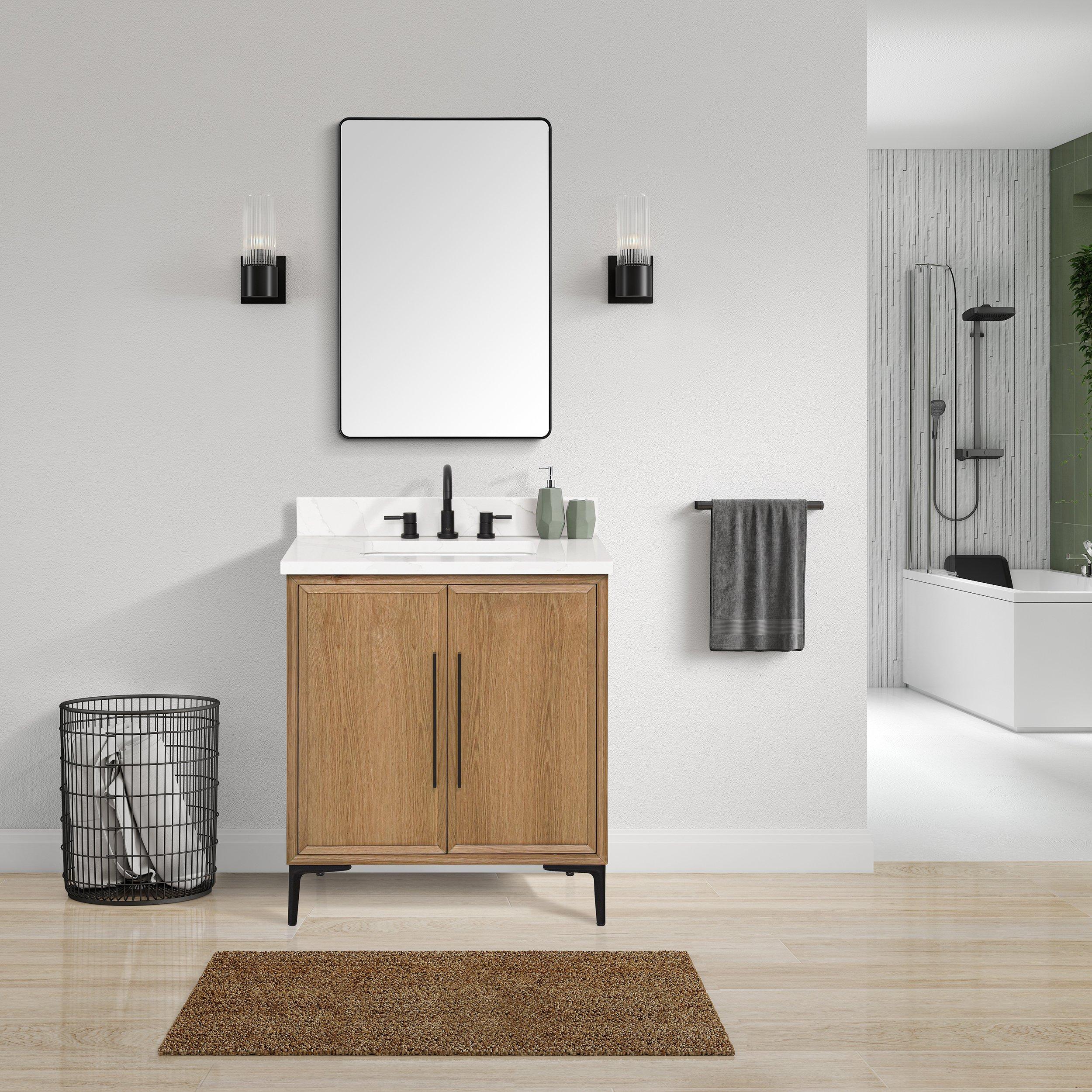 Hudson 31 in. Natural Oak Vanity with Quartz Top