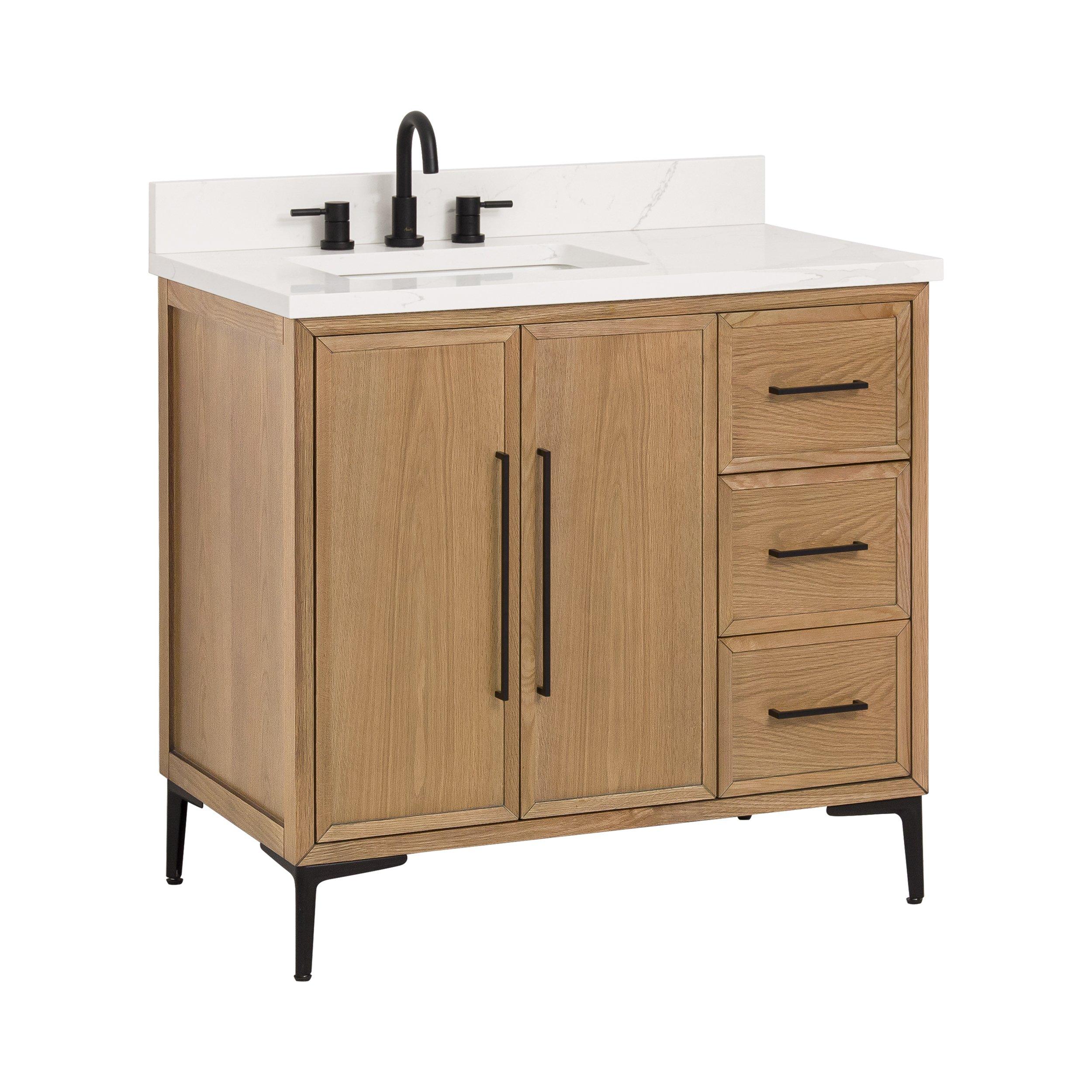 Hudson 37 in. Natural Oak Vanity with Quartz Top