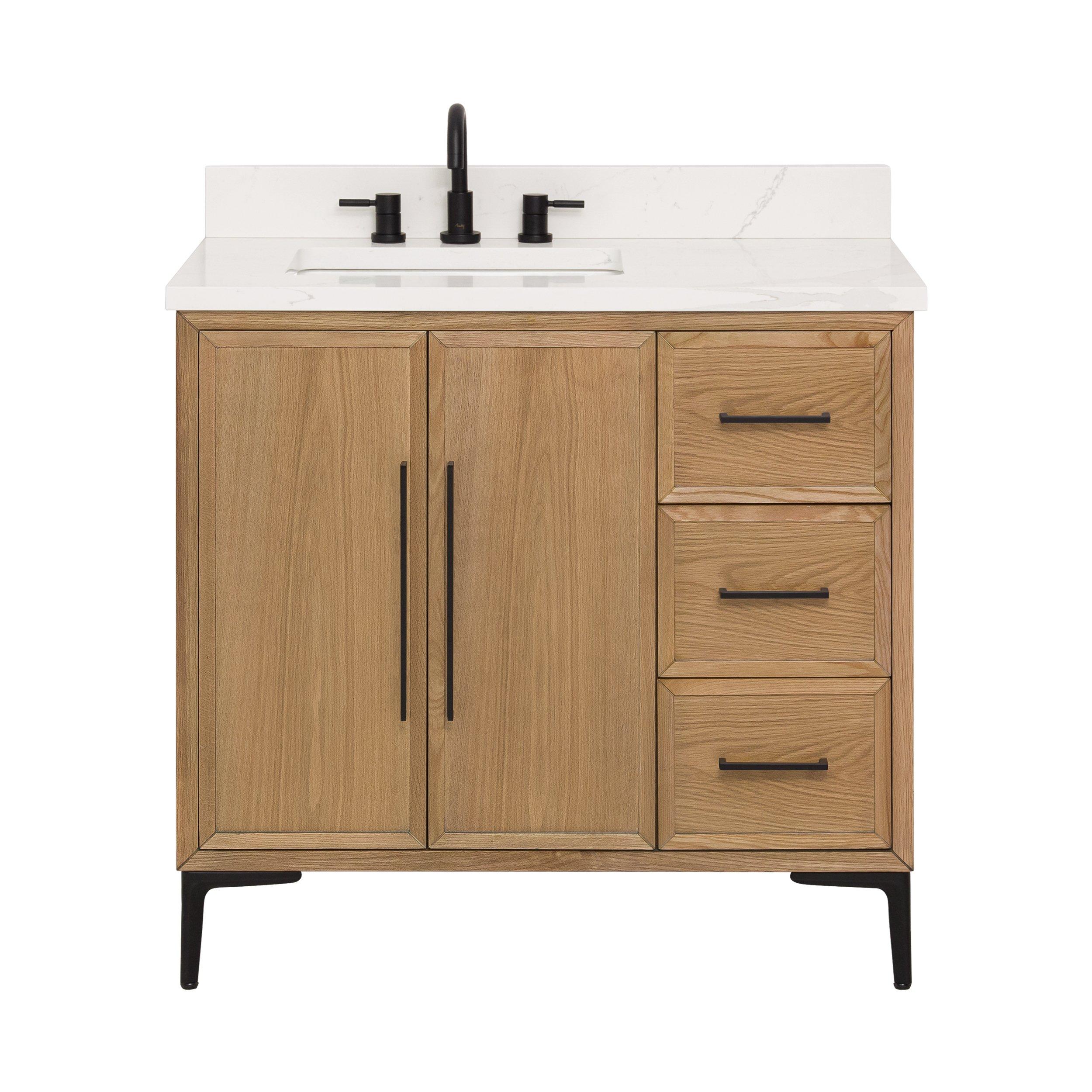 Hudson 37 in. Natural Oak Vanity with Quartz Top