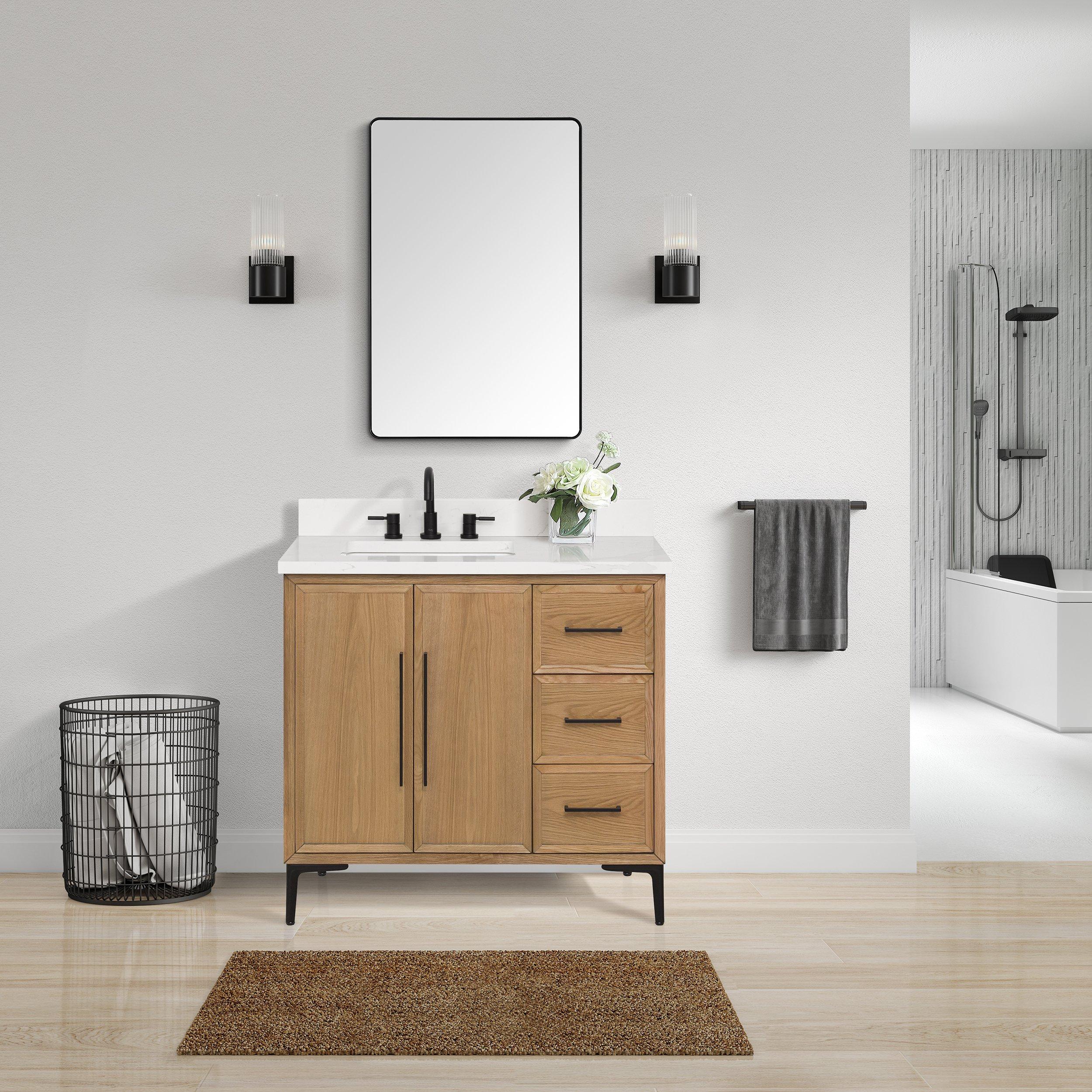 Hudson 37 in. Natural Oak Vanity with Quartz Top