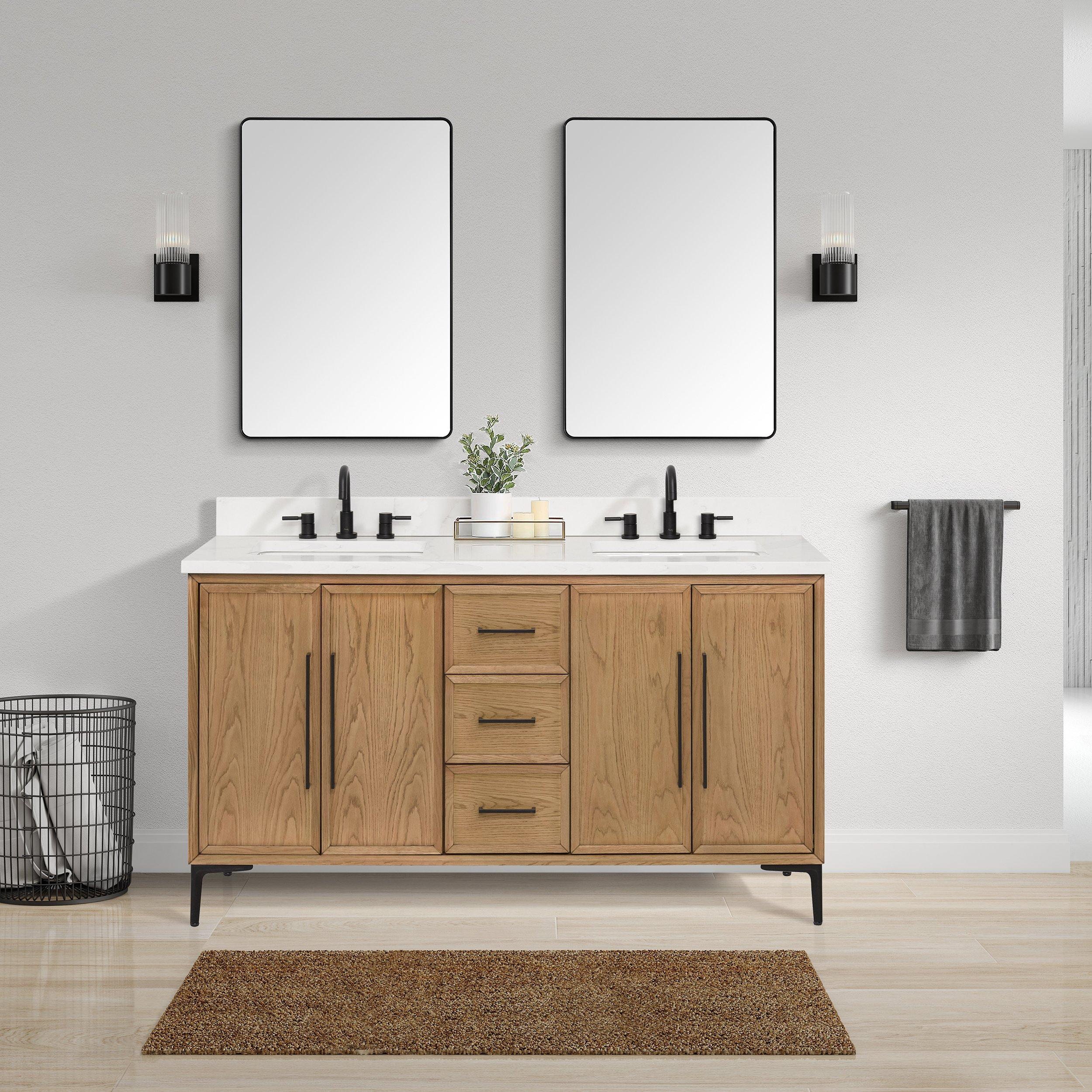 Hudson 61 in. Natural Oak Vanity with Quartz Top