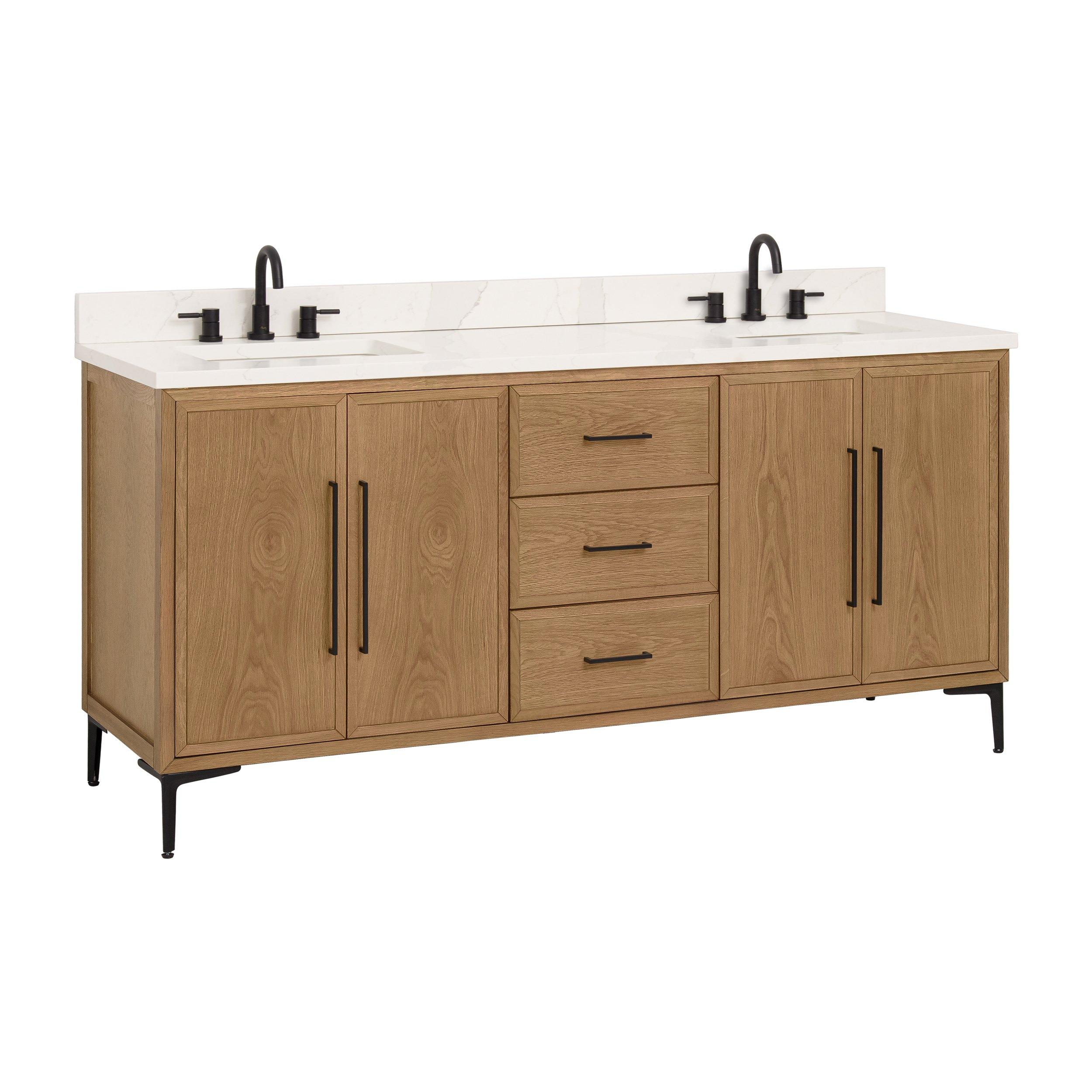 Hudson 73 in. Natural Oak Vanity with Quartz Top