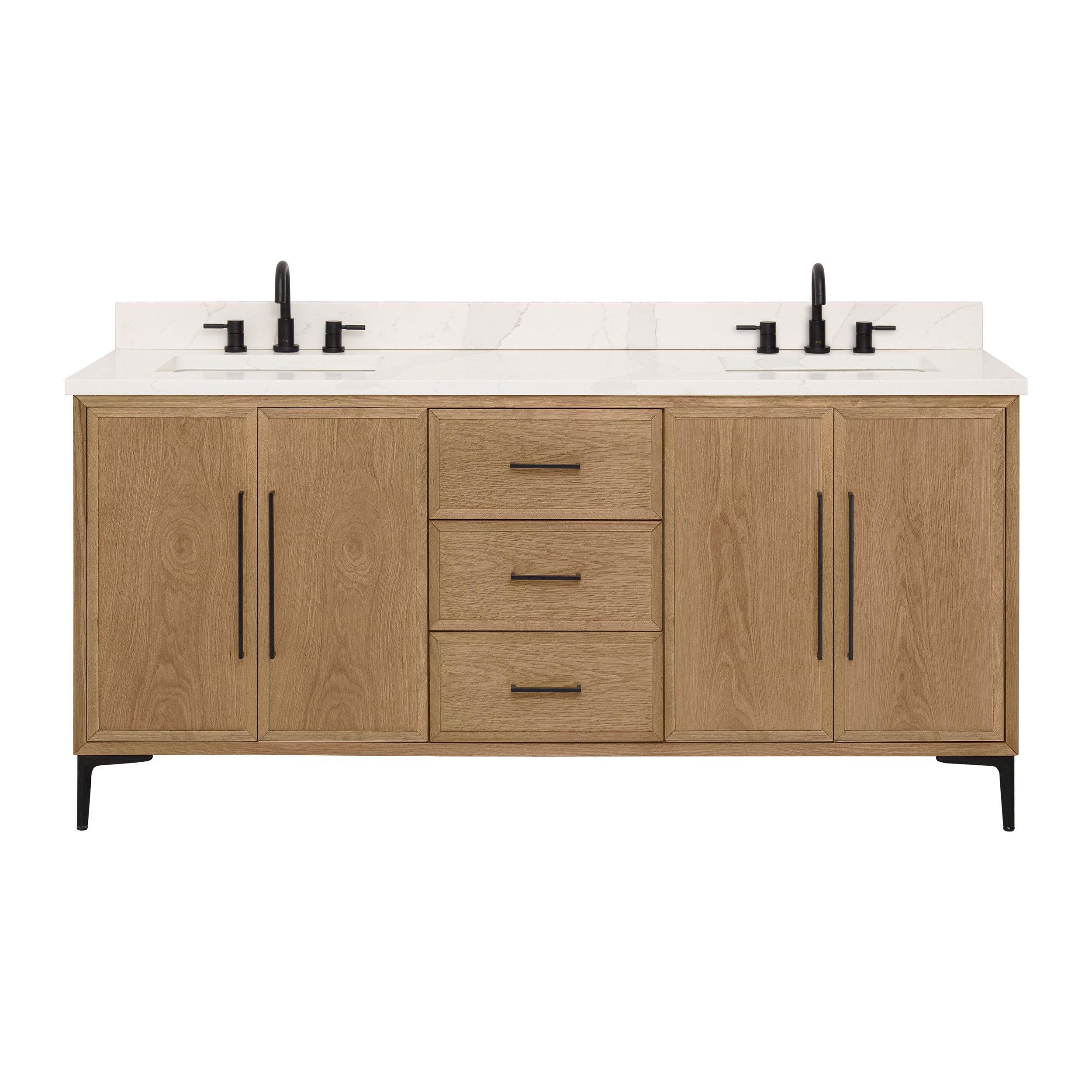 Hudson 73 in. Natural Oak Vanity with Quartz Top