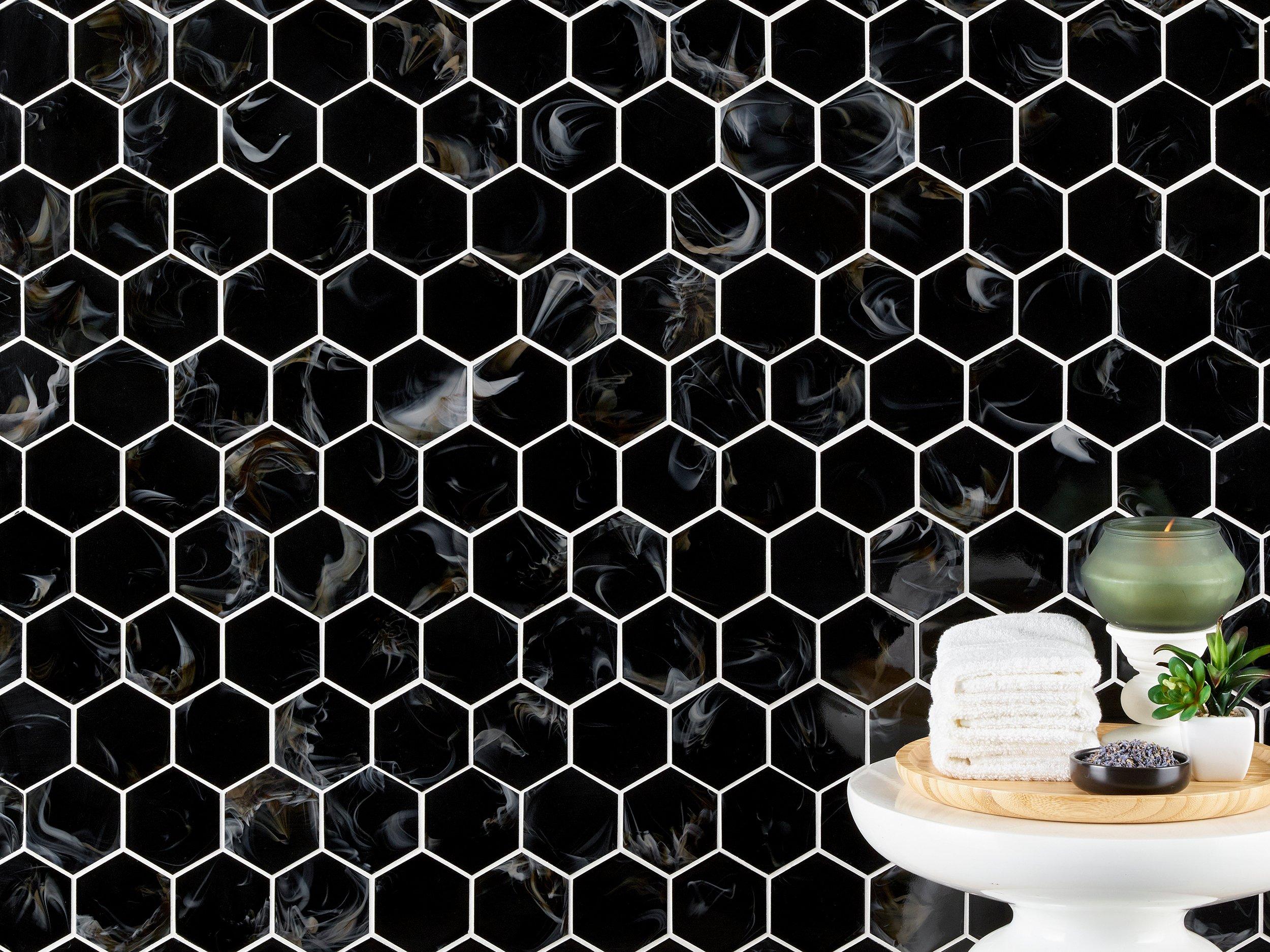 Caviar 3 in. Hexagon Hot Glass Mosaic