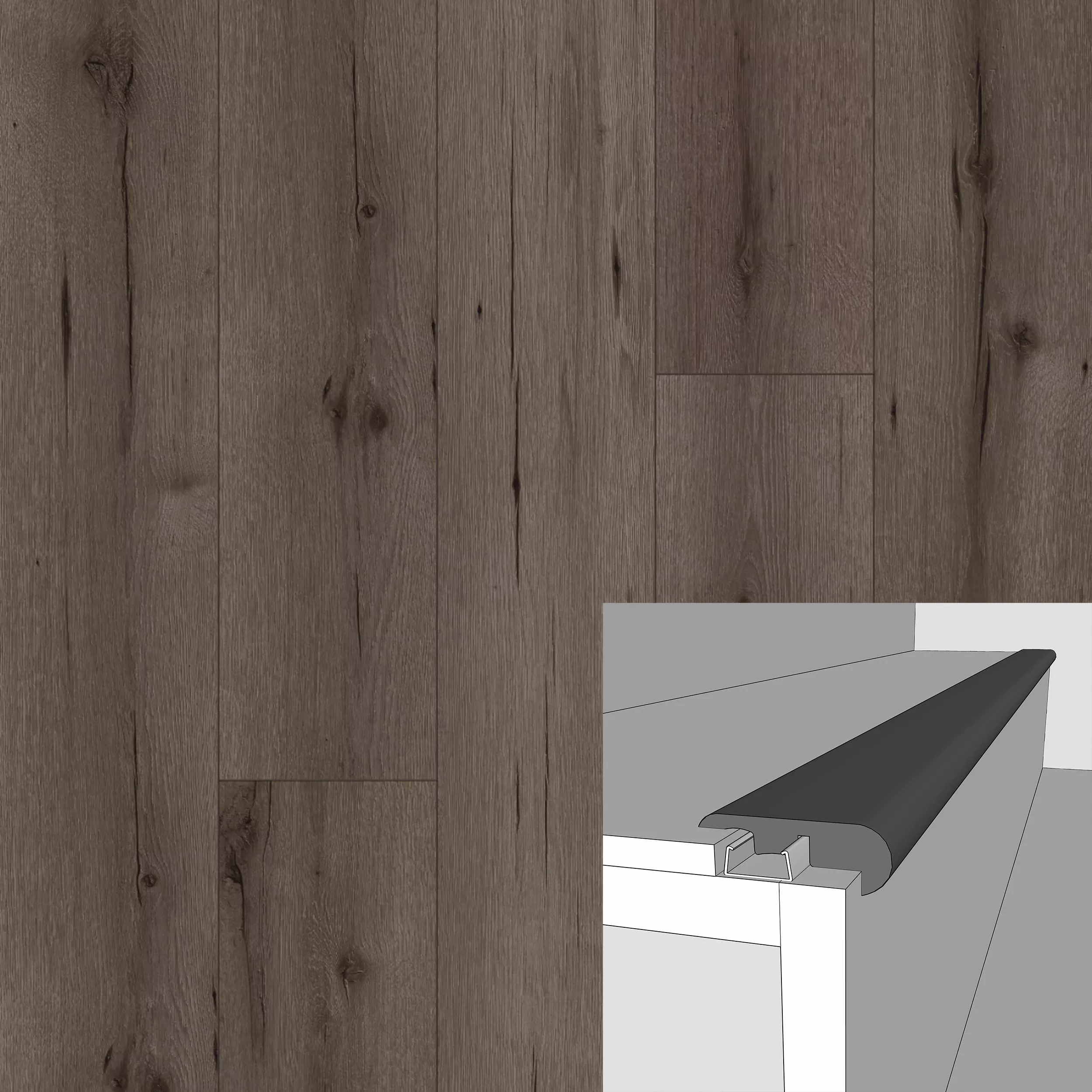 Shadow Gray Oak 94in. Laminate Overlapping Stair Nose