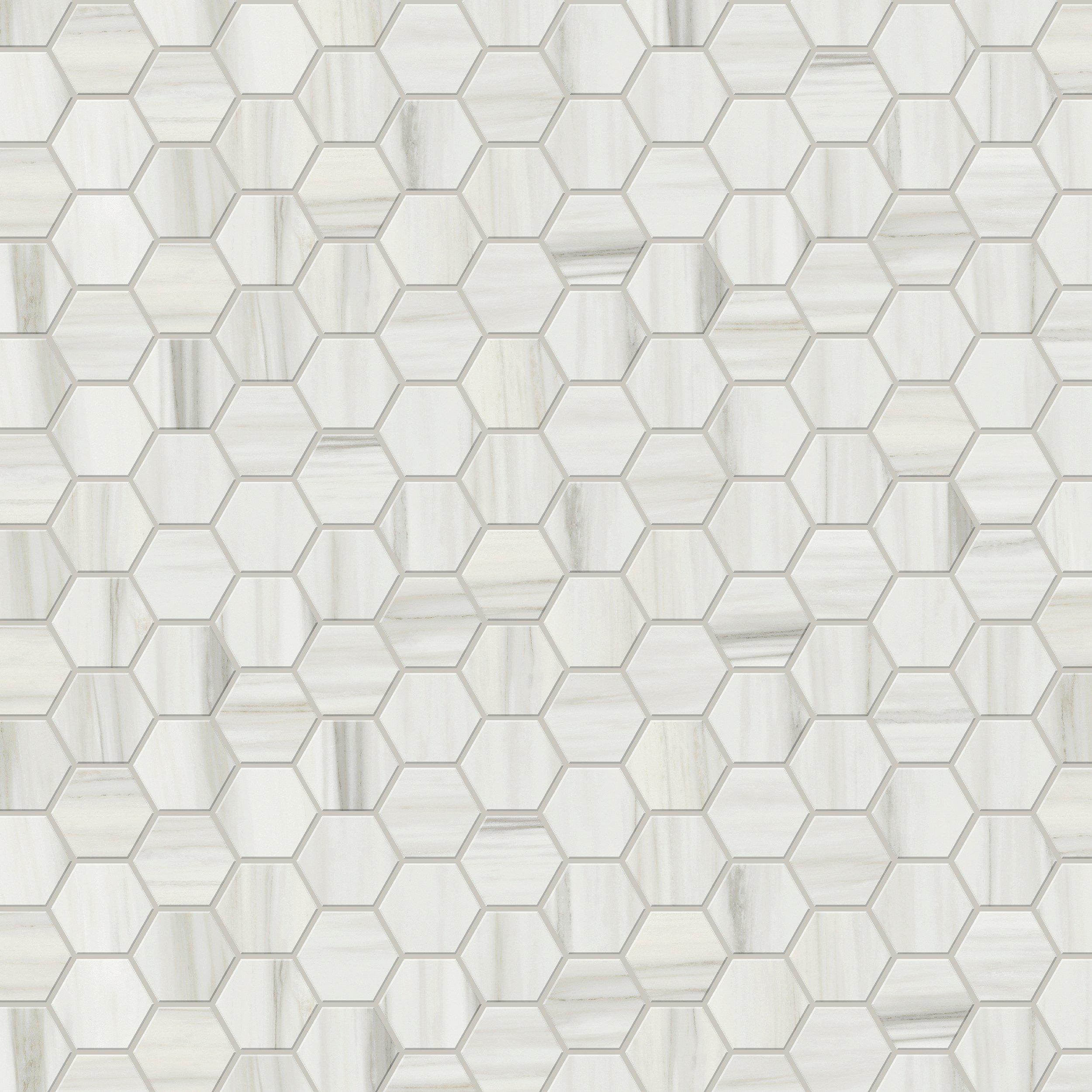 Carrara Zebrino Hexagon Matte Porcelain Mosaic