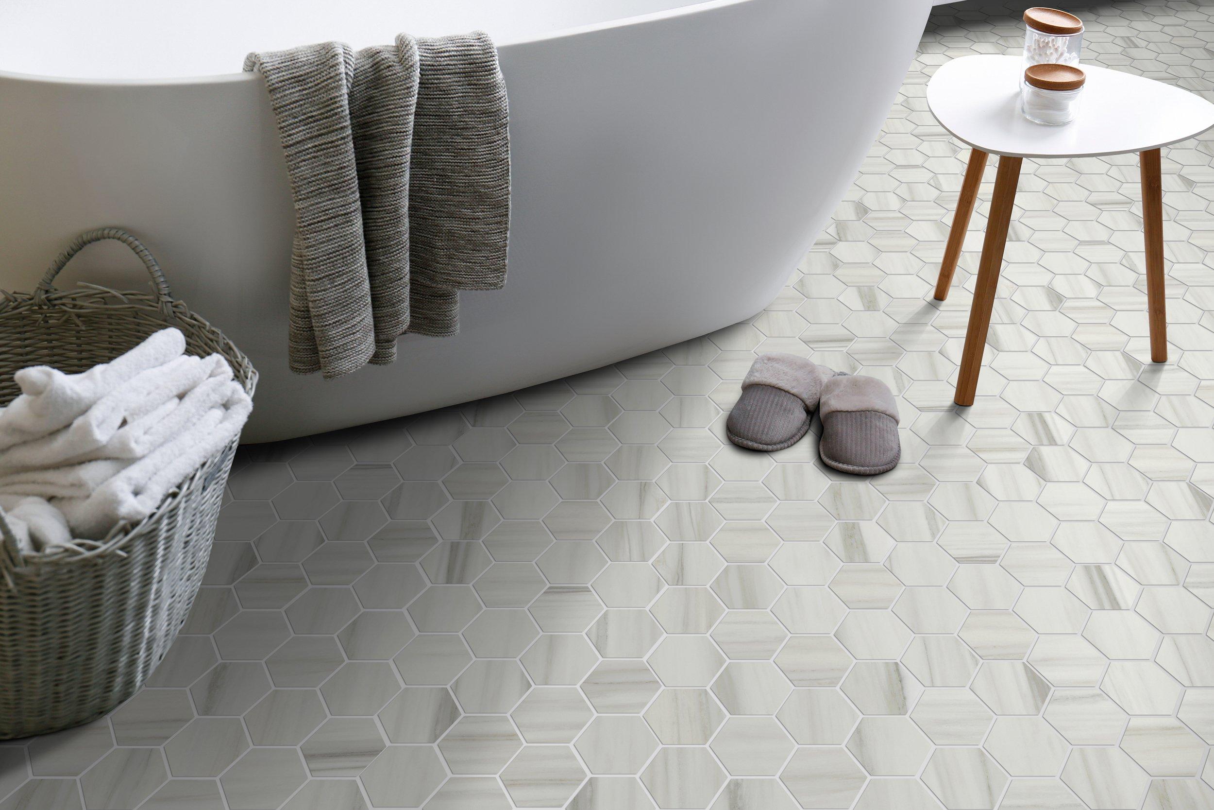 Carrara Zebrino Hexagon Matte Porcelain Mosaic