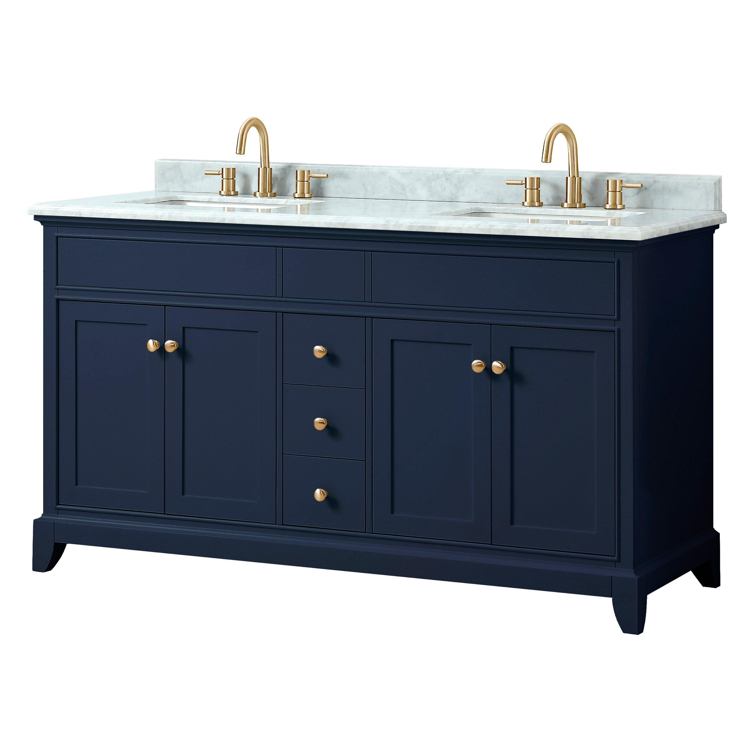 Aurora 61 in. Blue Vanity with Carrara Marble Top