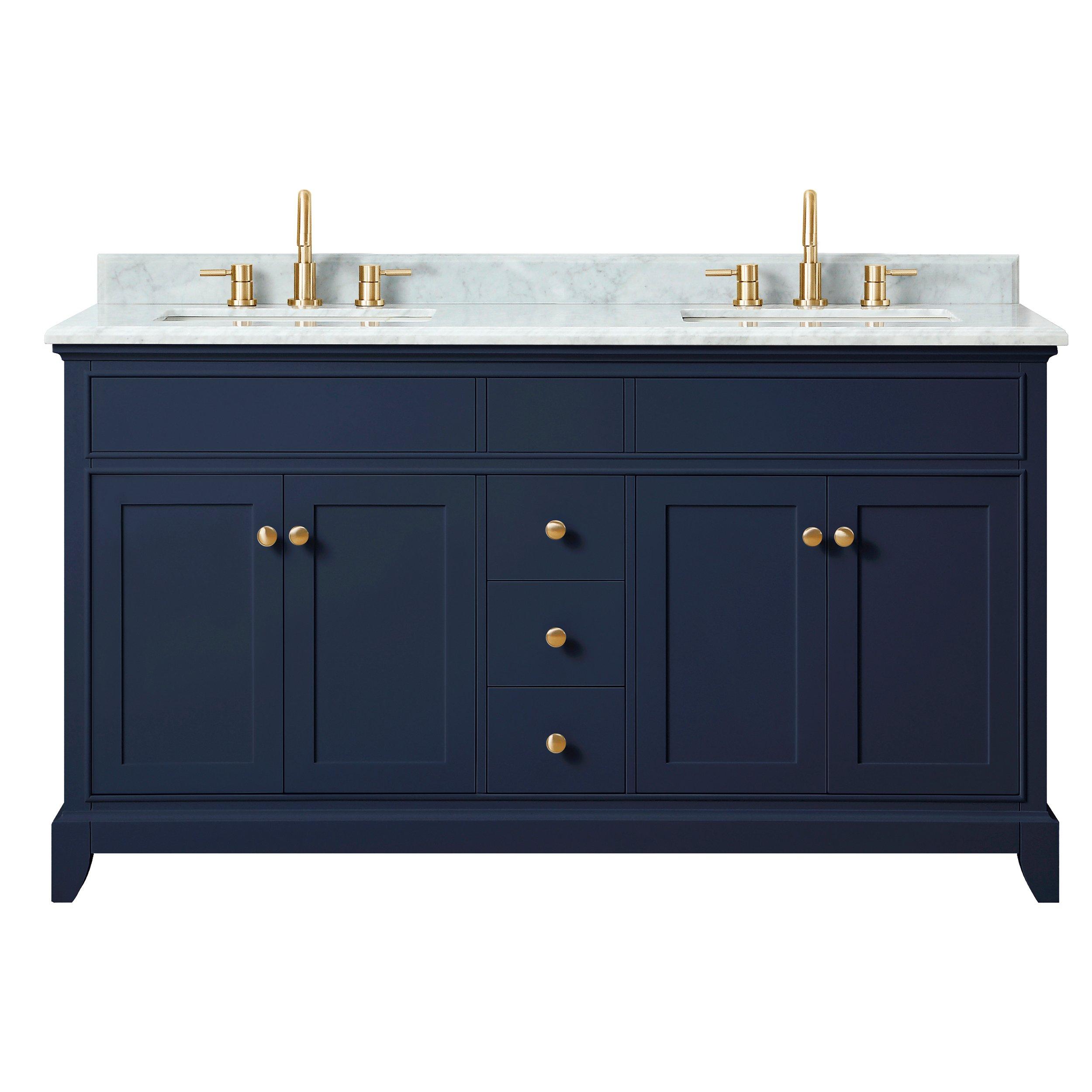 Aurora 61 in. Blue Vanity with Carrara Marble Top