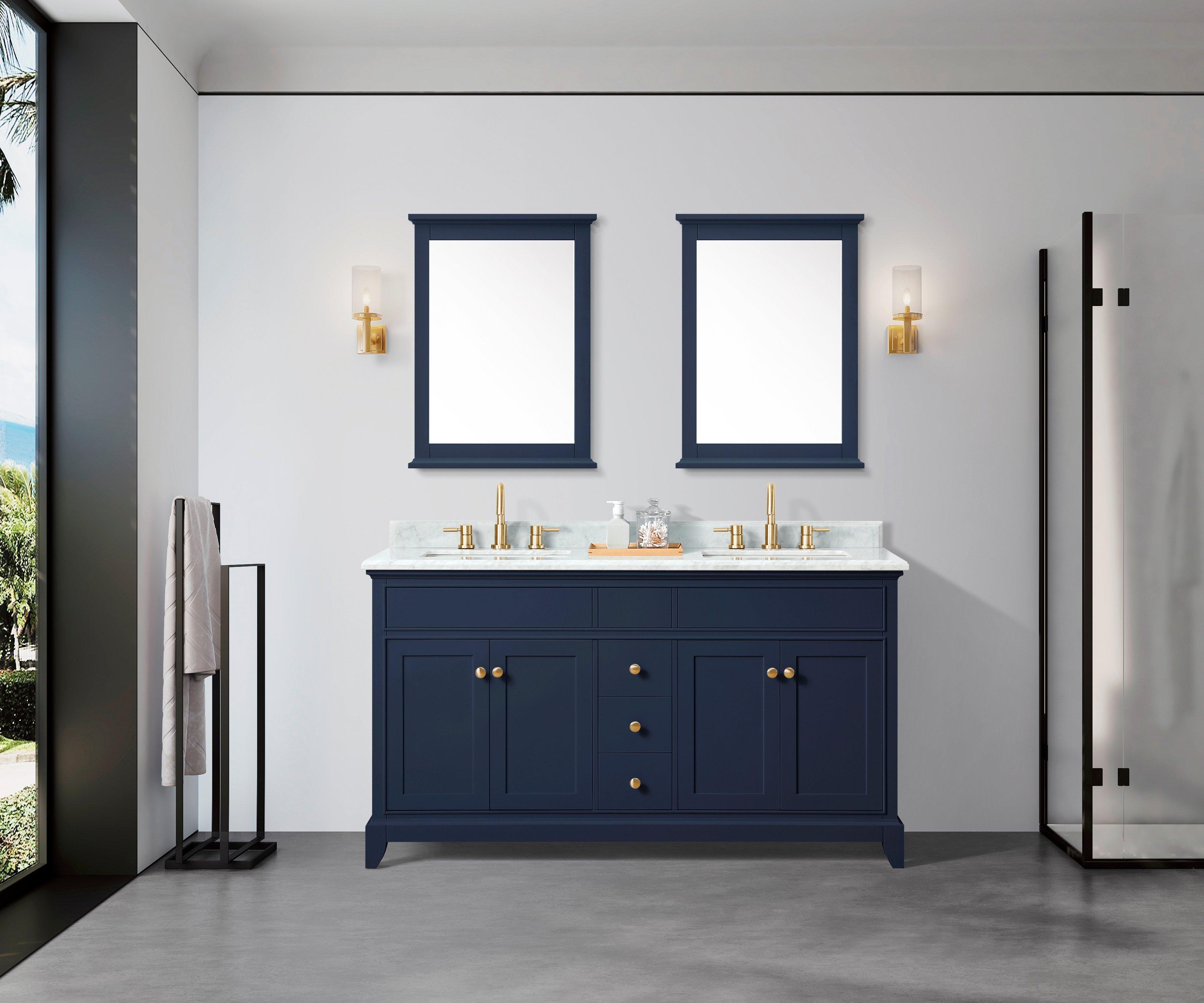 Aurora 61 in. Blue Vanity with Carrara Marble Top