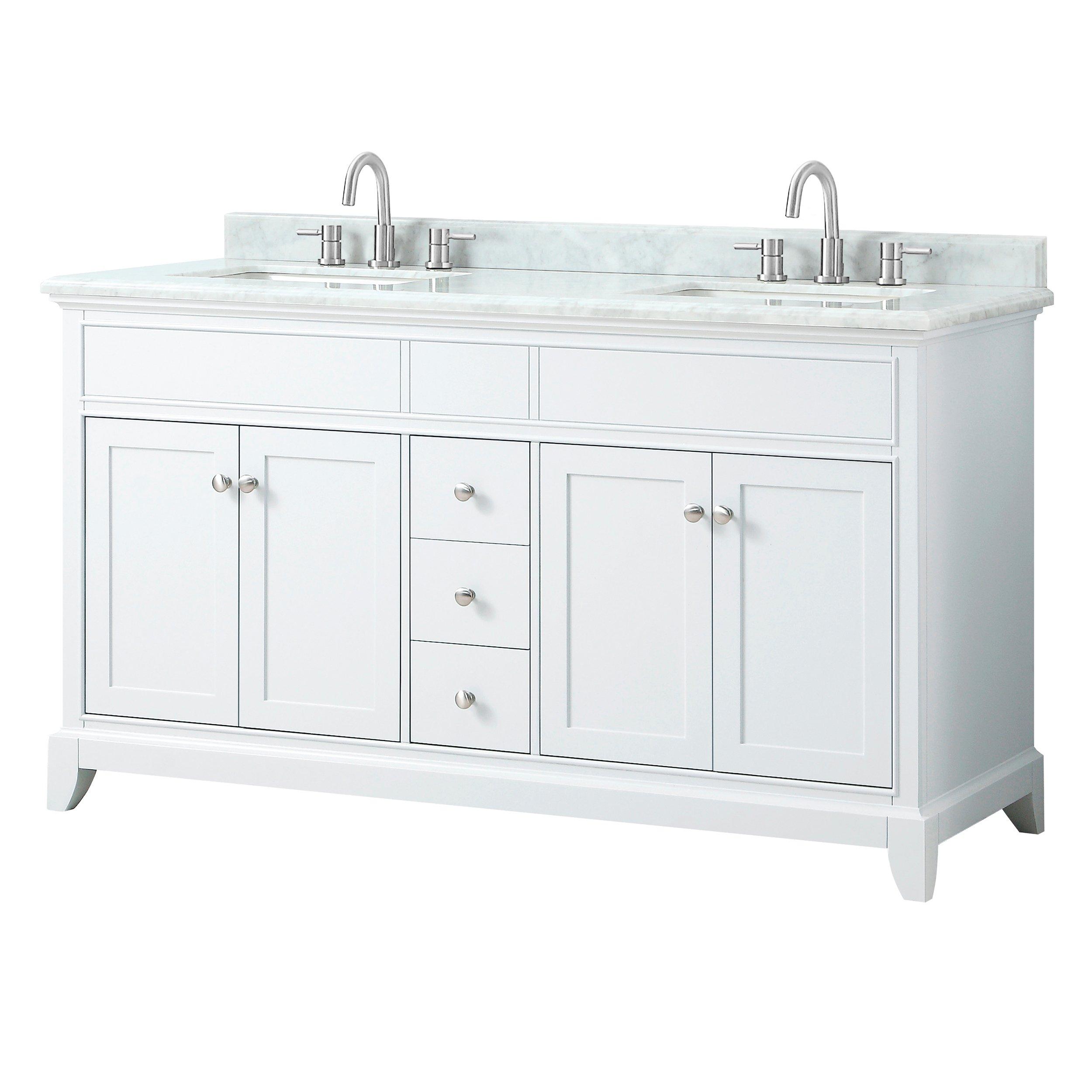 Auro 61 in. White Double Vanity with Carrara Marble Top