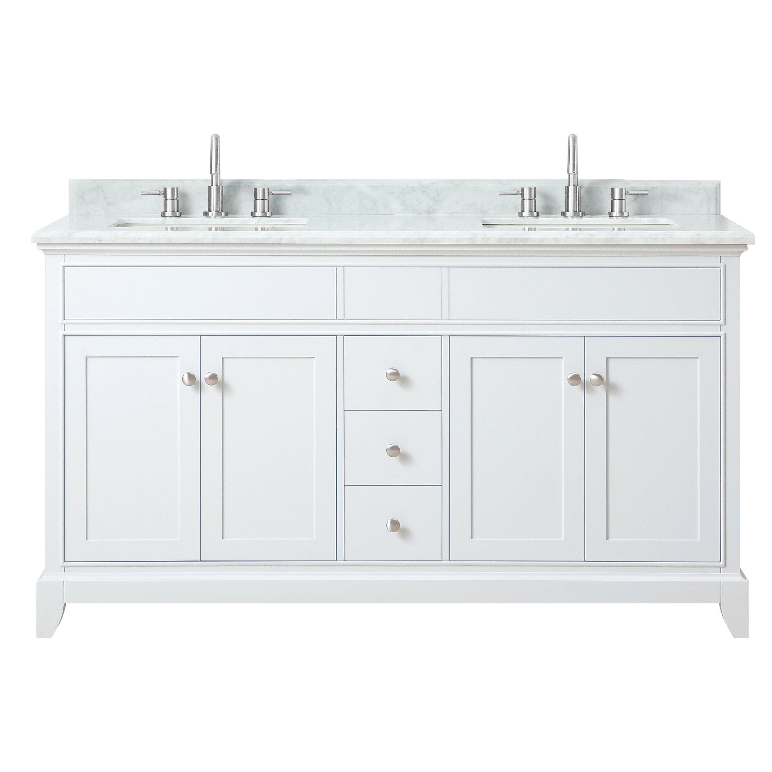 Auro 61 in. White Double Vanity with Carrara Marble Top