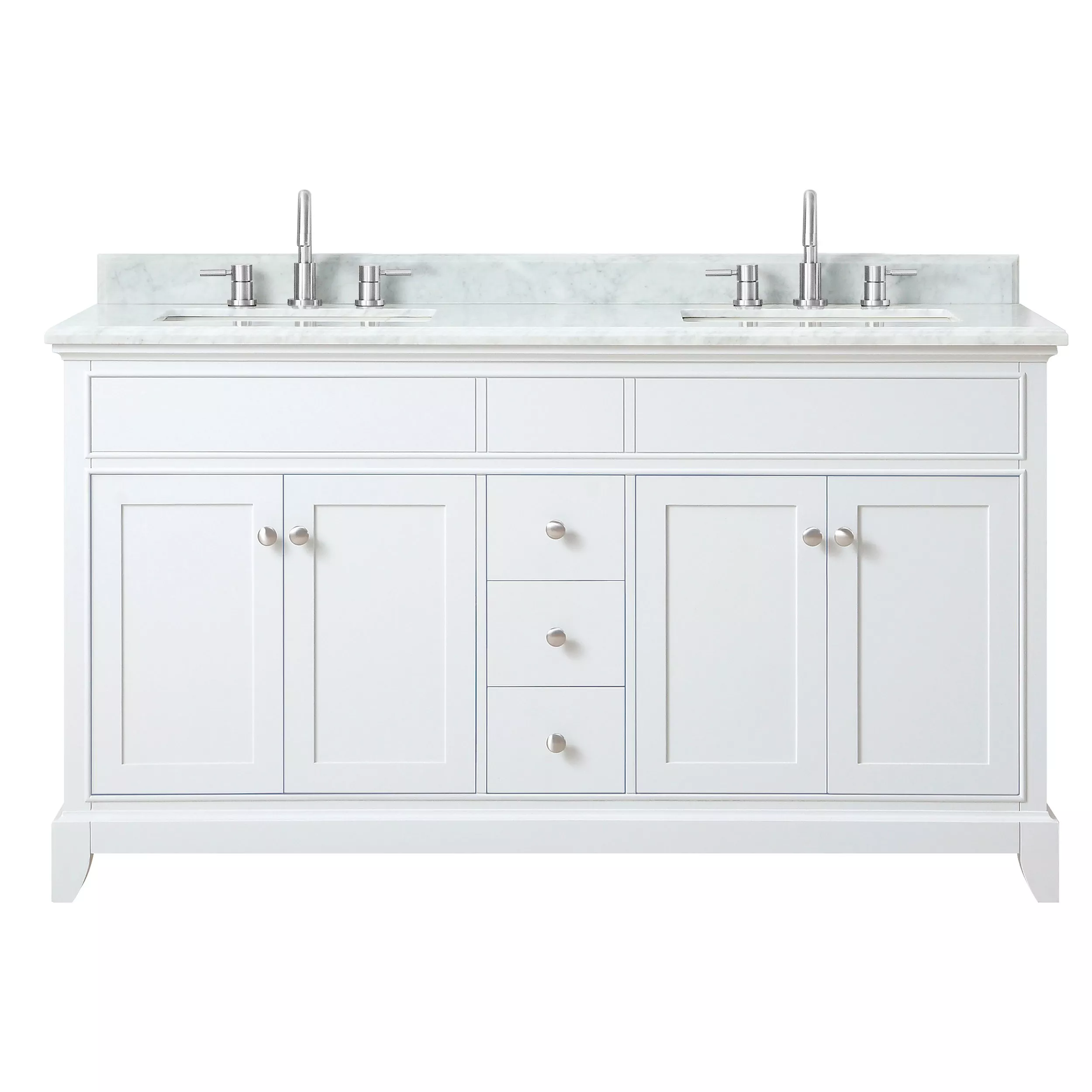 Auro 61 in. White Double Vanity with Carrara Marble Top