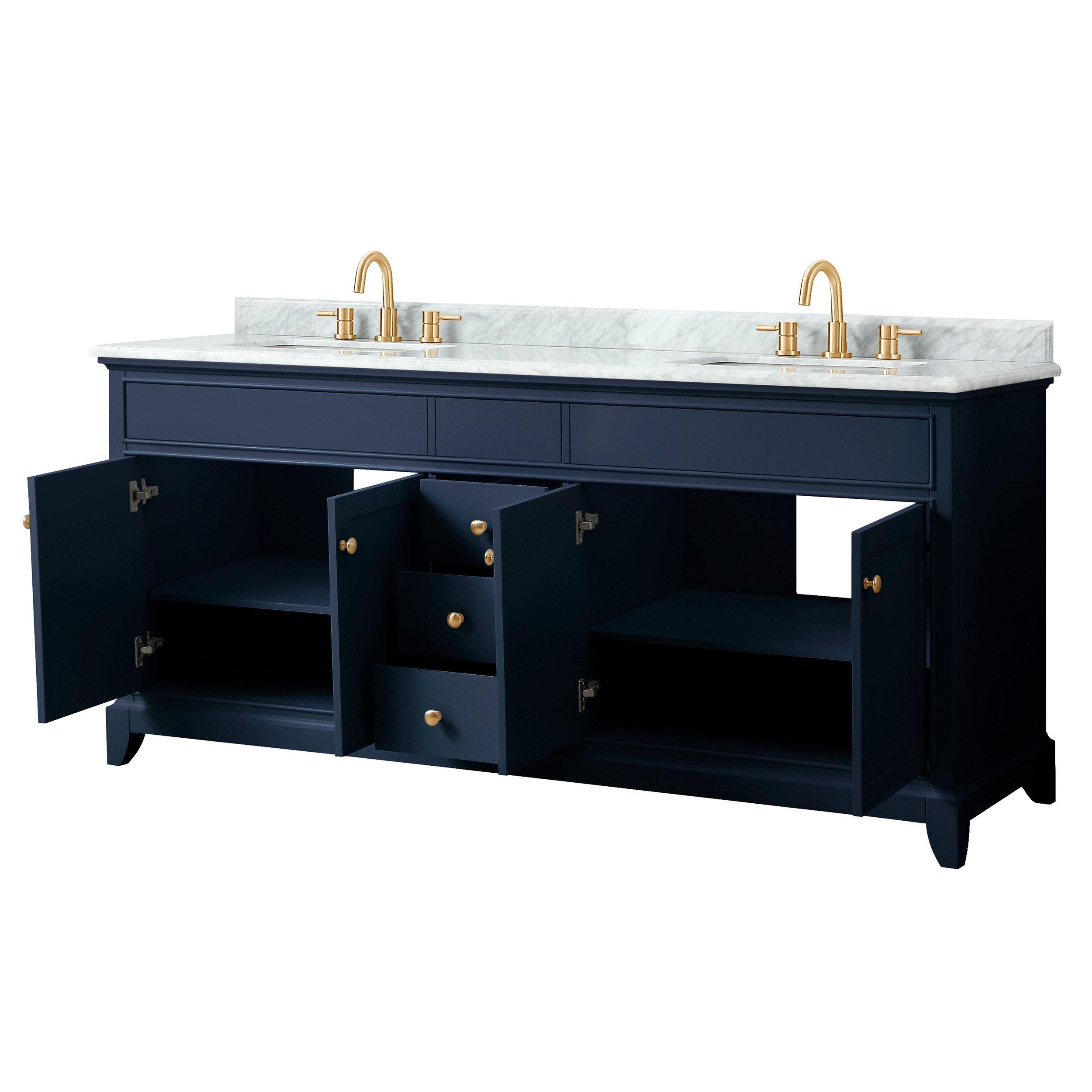 Auro 73 in. Navy Double Vanity with Carrara Marble Top