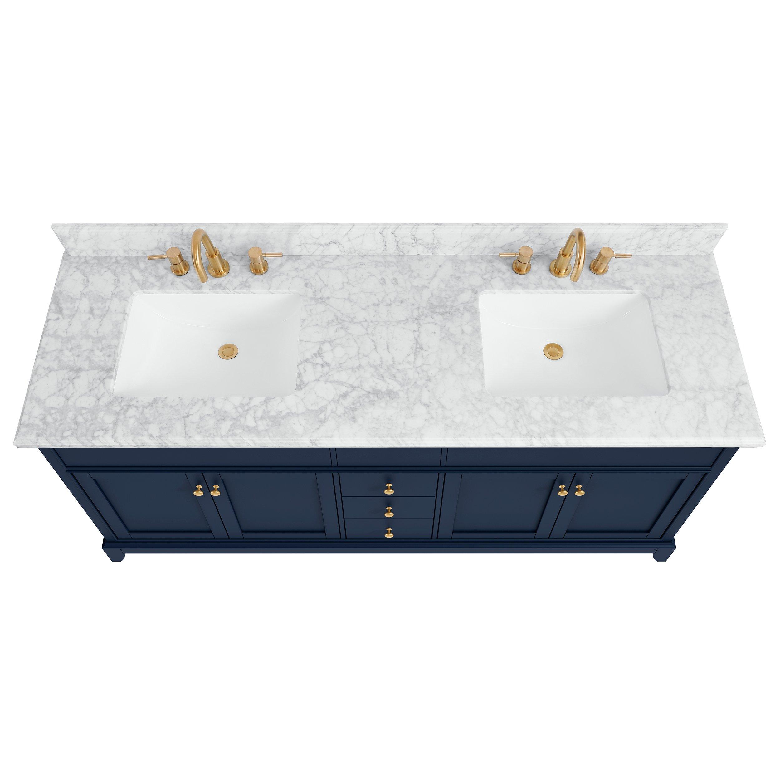 Aurora 73 In Navy Double Vanity With Carrara Marble Top Floor And Decor 