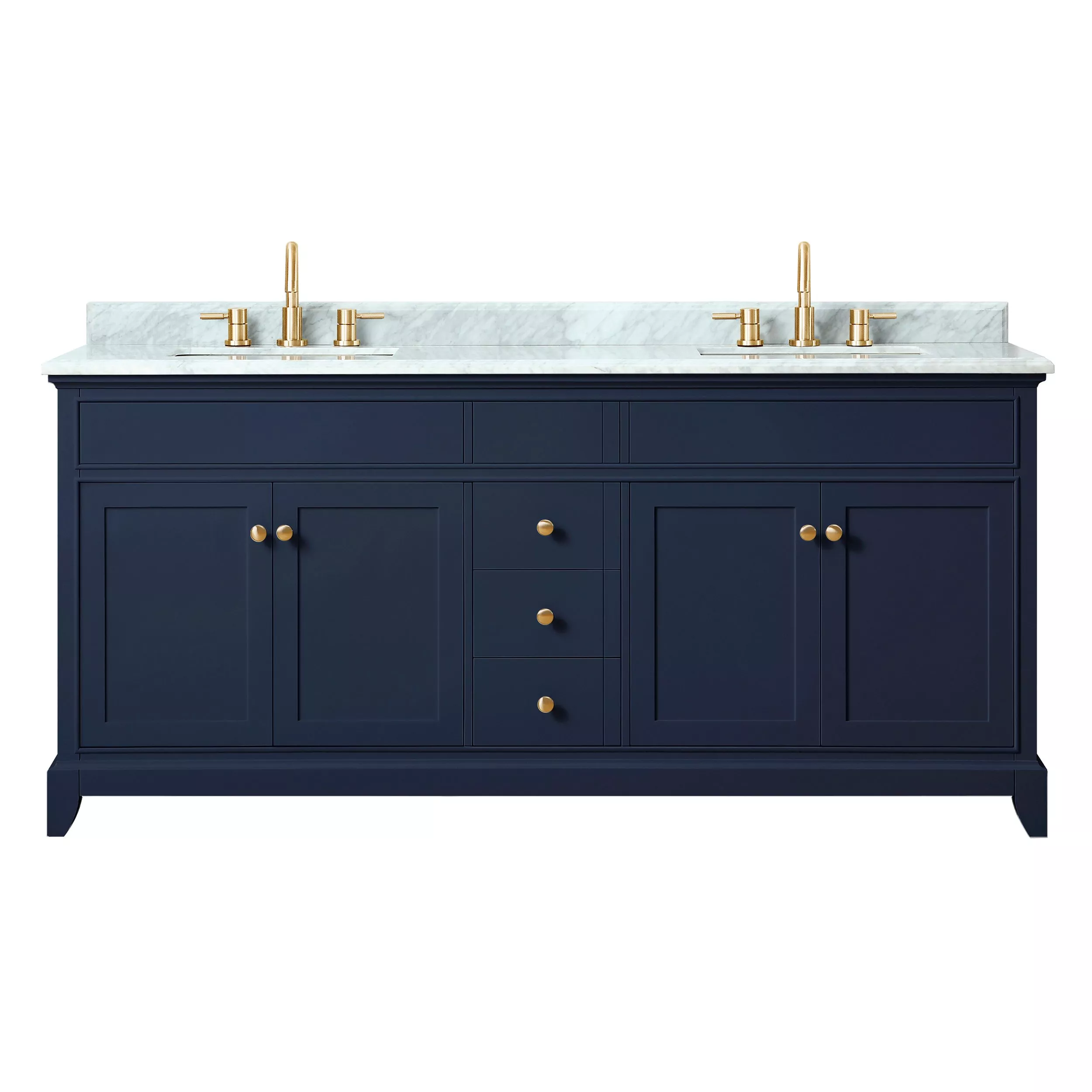 Auro 73 in. Navy Double Vanity with Carrara Marble Top