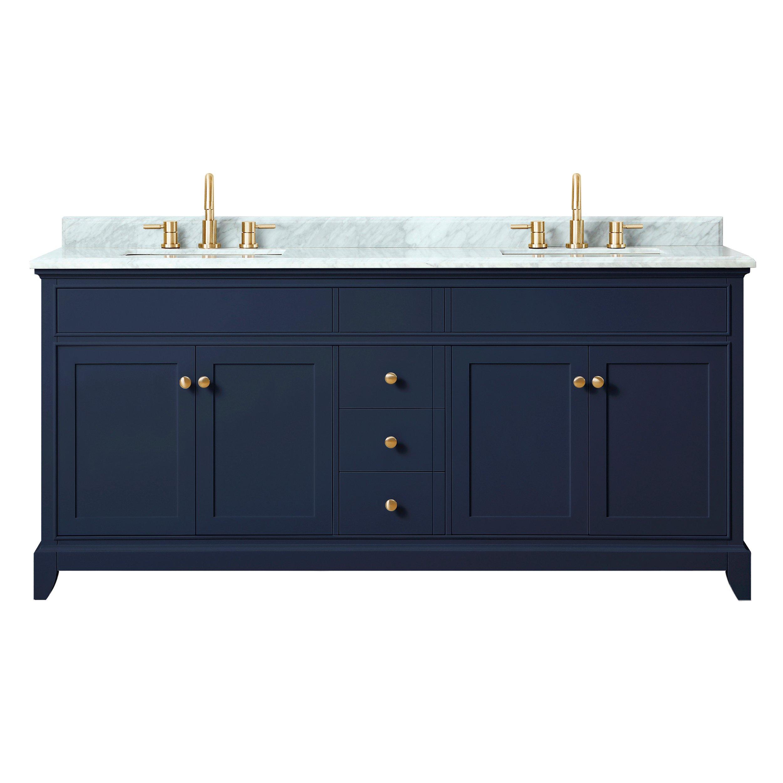 Aurora 73 in. Blue Vanity with Carrara Marble Top