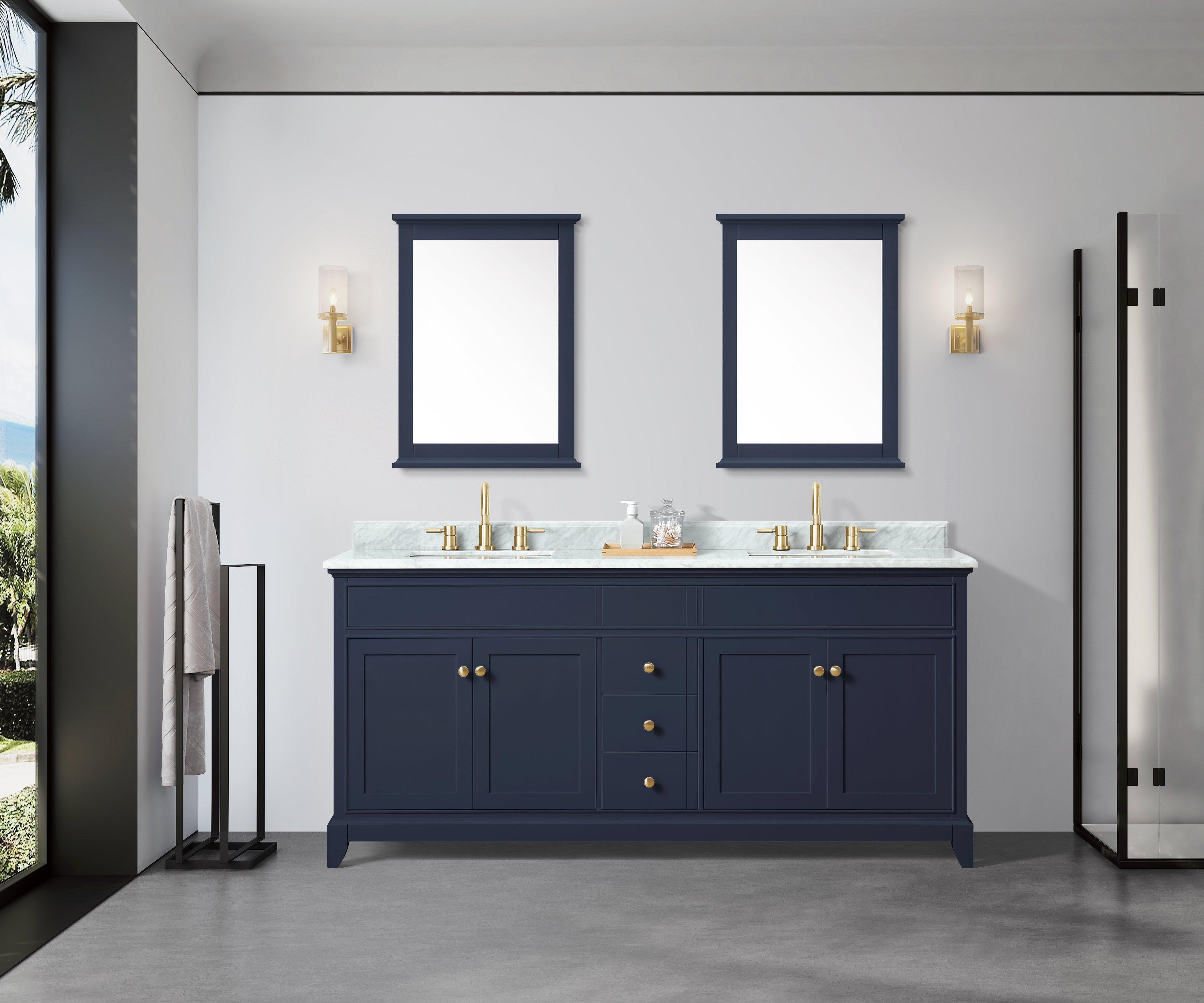 Aurora 73 in. Blue Vanity with Carrara Marble Top