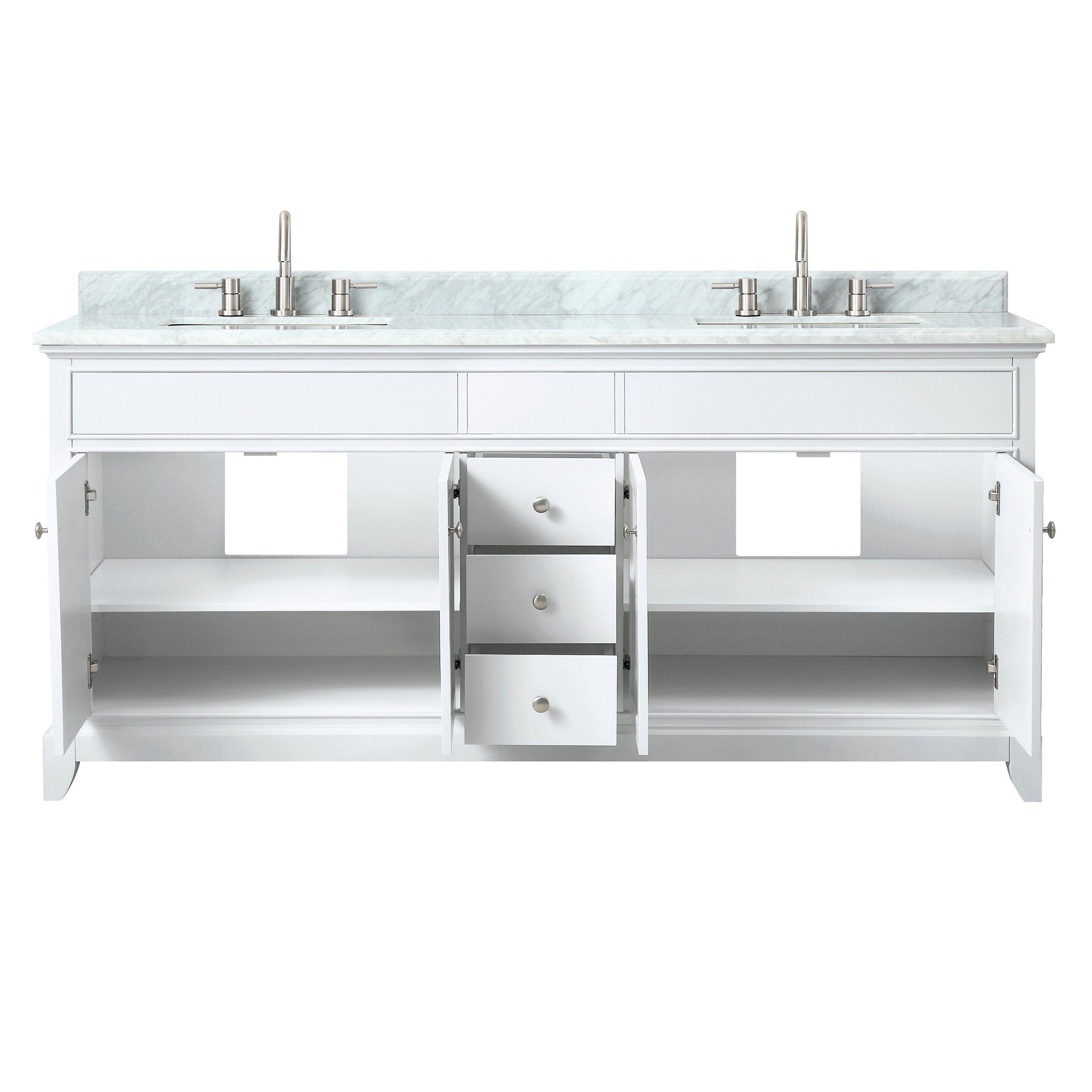 Aro 59 White Double Sink Freestanding Bathroom Vanity Drawers & Doors Faux  Marble Top