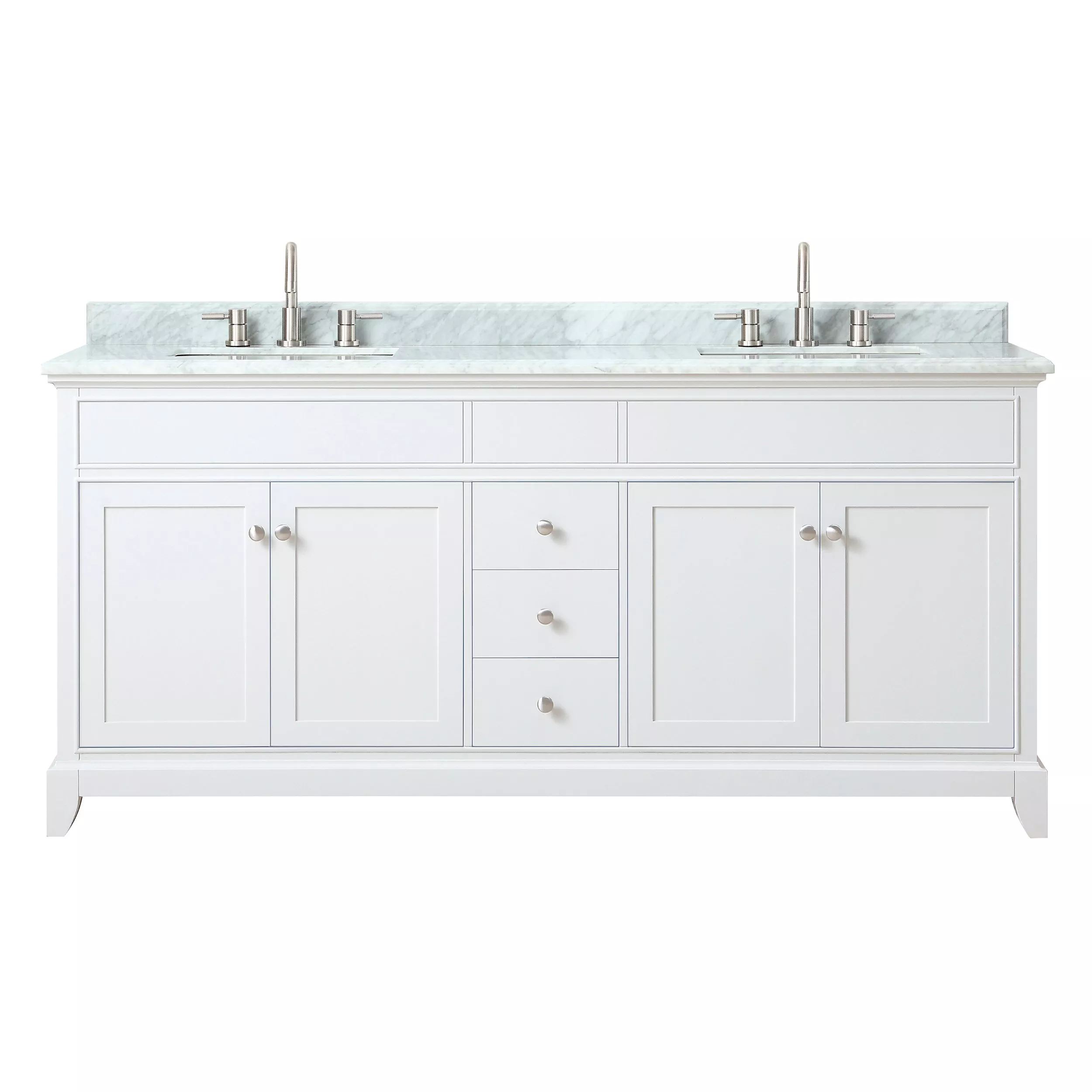 Auro 73 in. White Double Vanity with Carrara Marble Top