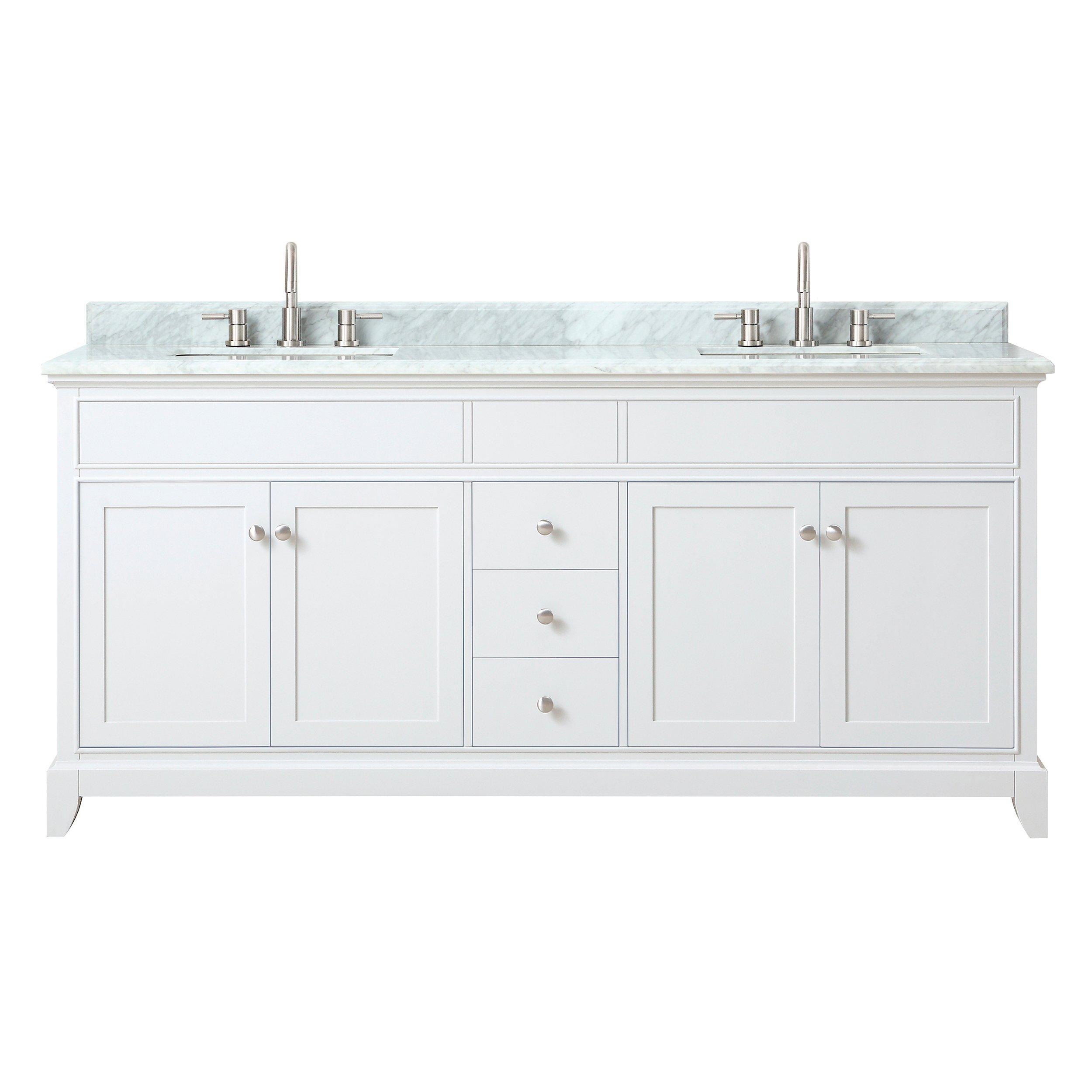 Studio Design Collection | Aurora 73 inch White Vanity with Carrara ...