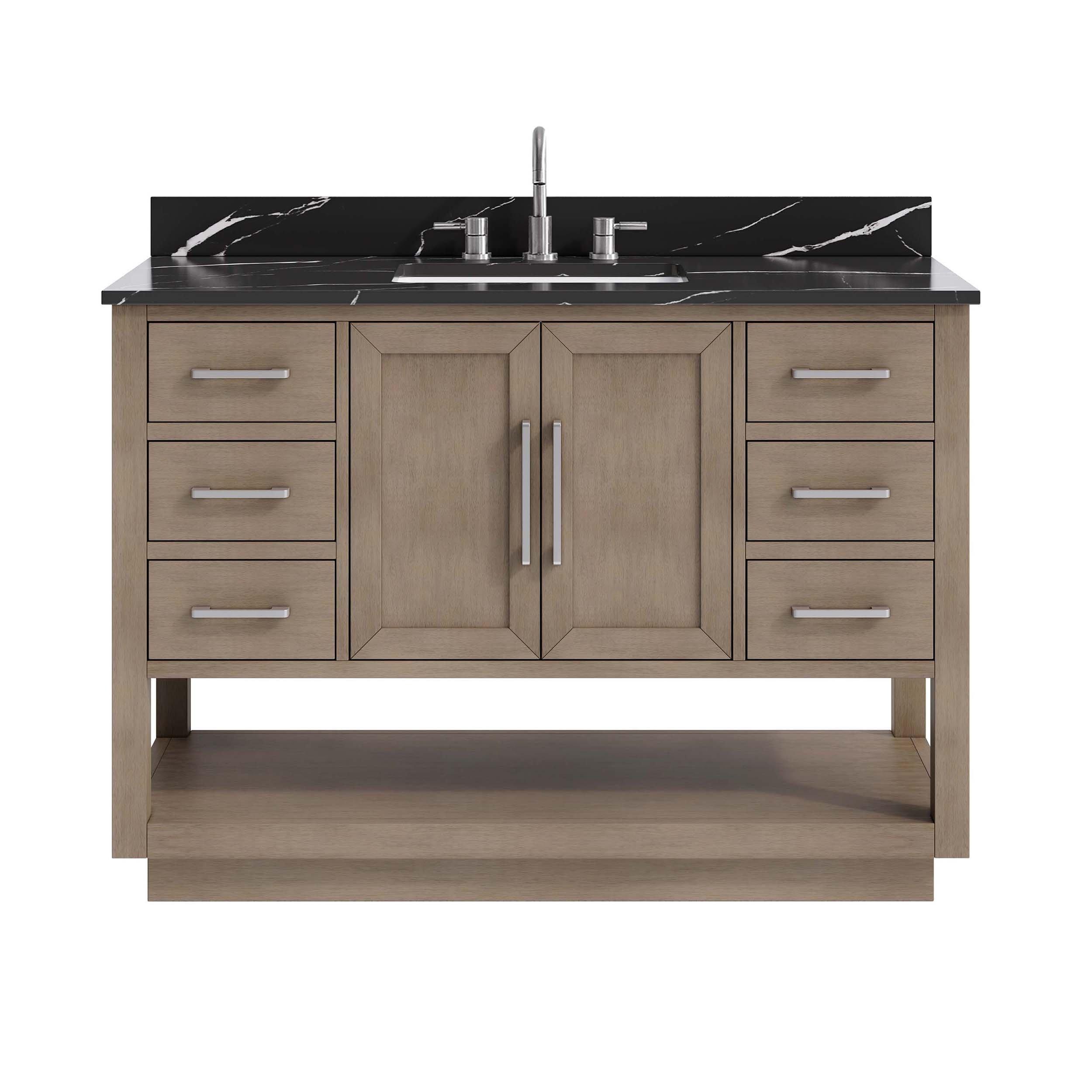 Hayden 49 in. Natural Vanity with Marble Top Floor and Decor