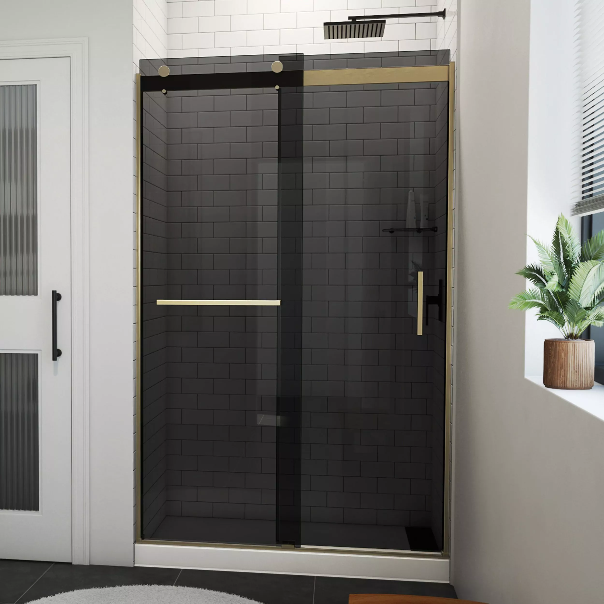 Sapphire Brushed Gold Bypass Shower Door