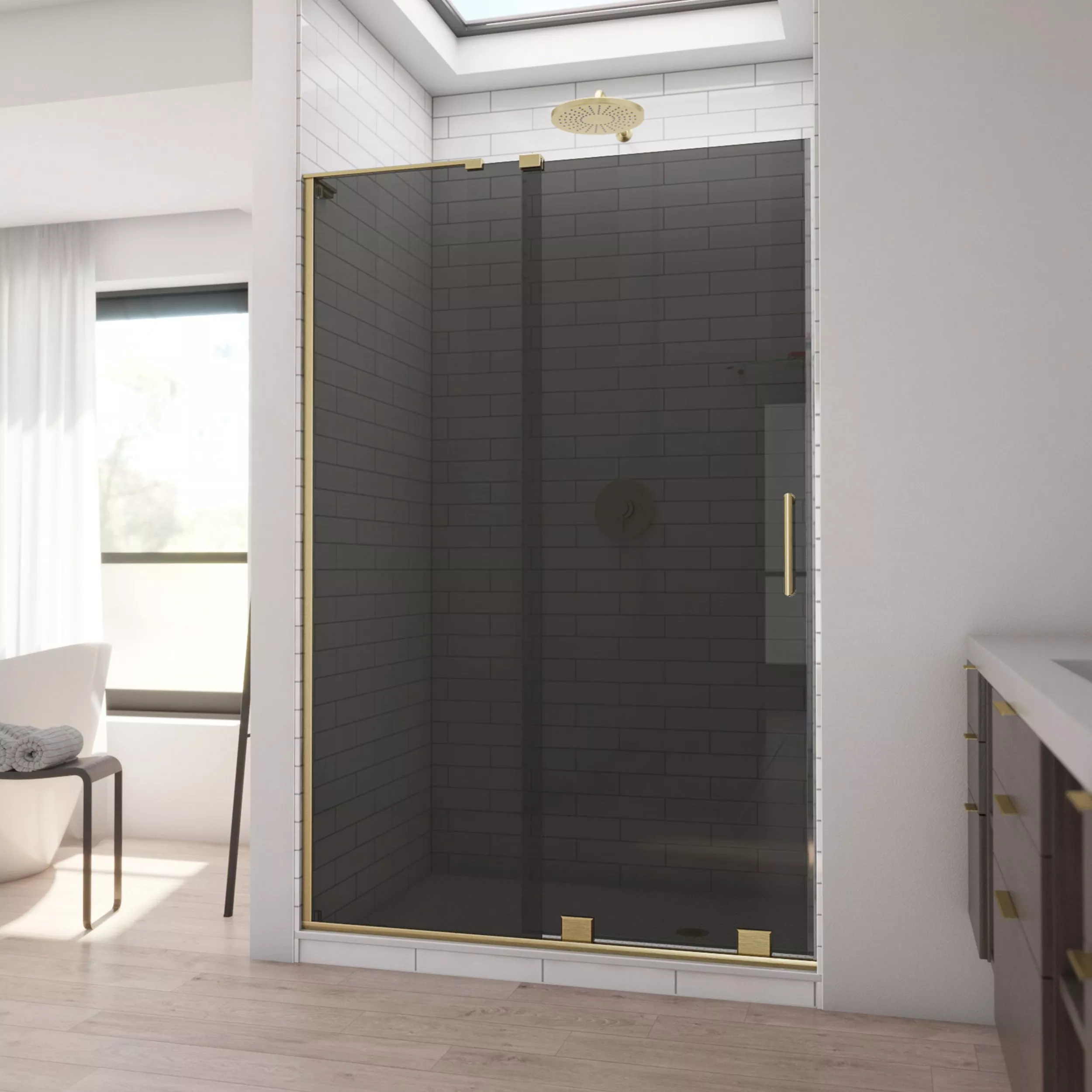 Mirage Brushed Gold Semi Frameless Shower Door Floor and Decor