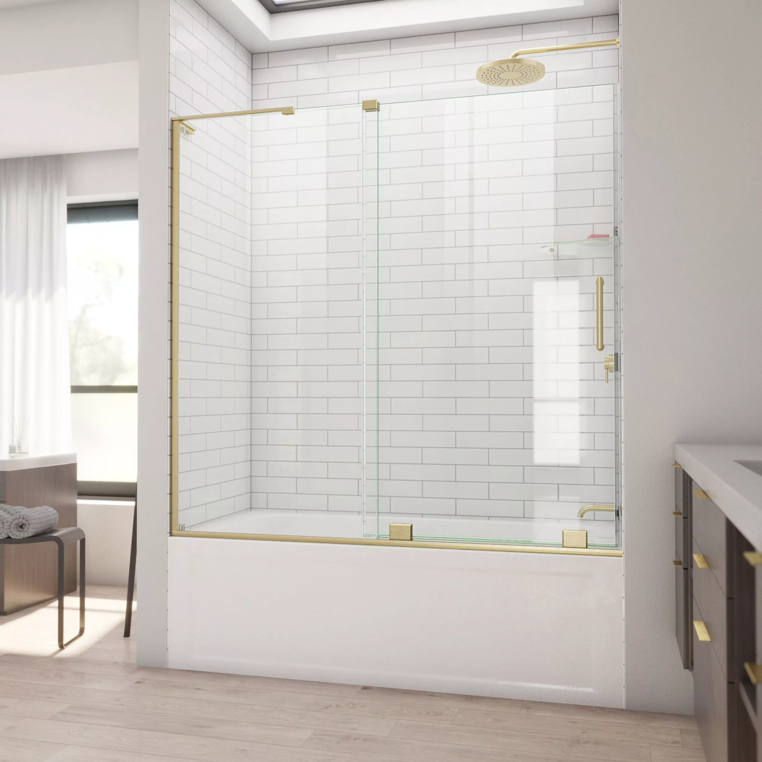 Mirage Brushed Gold Semi Frameless Shower Door Floor and Decor