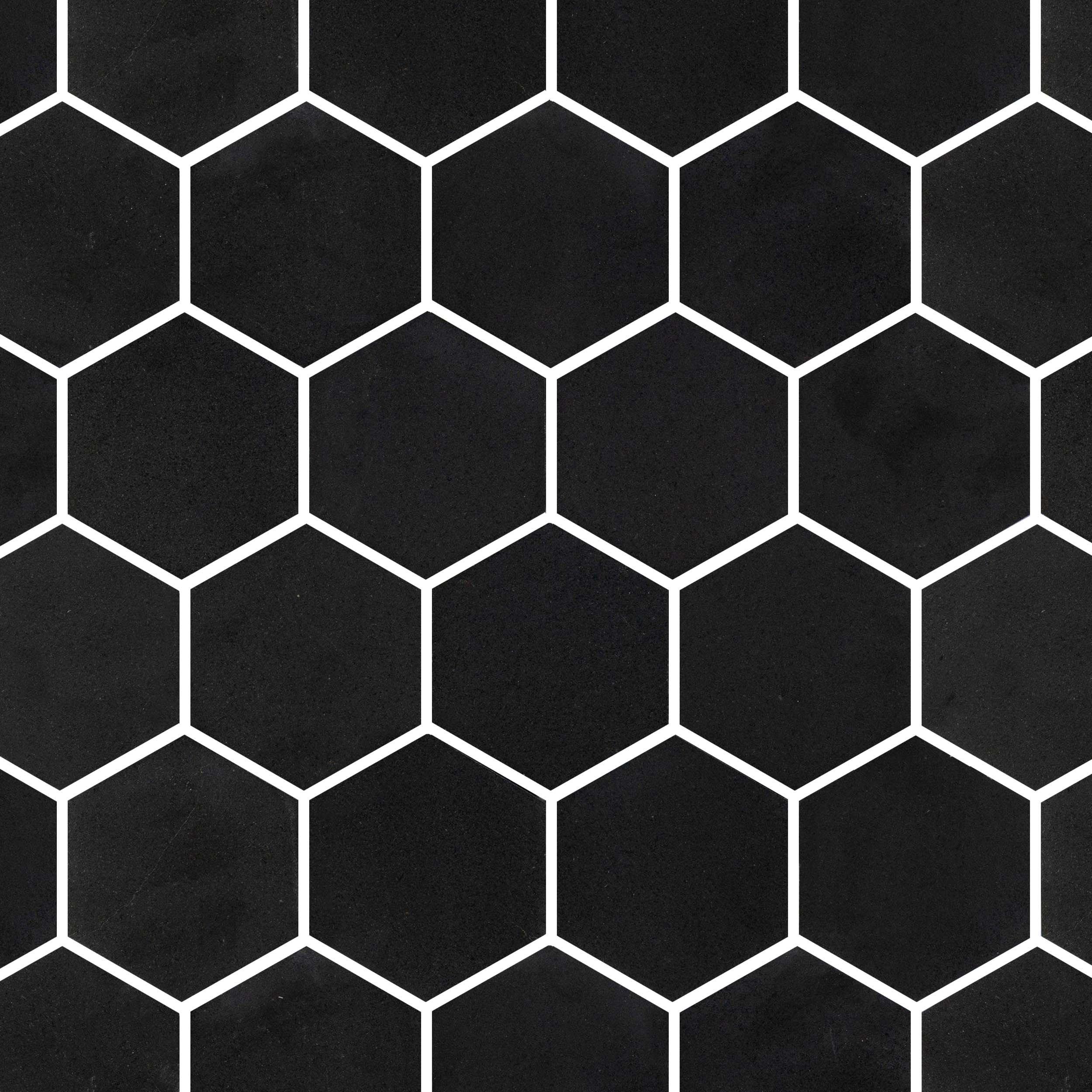 Jet Black Hexagon Honed Basalt Mosaic