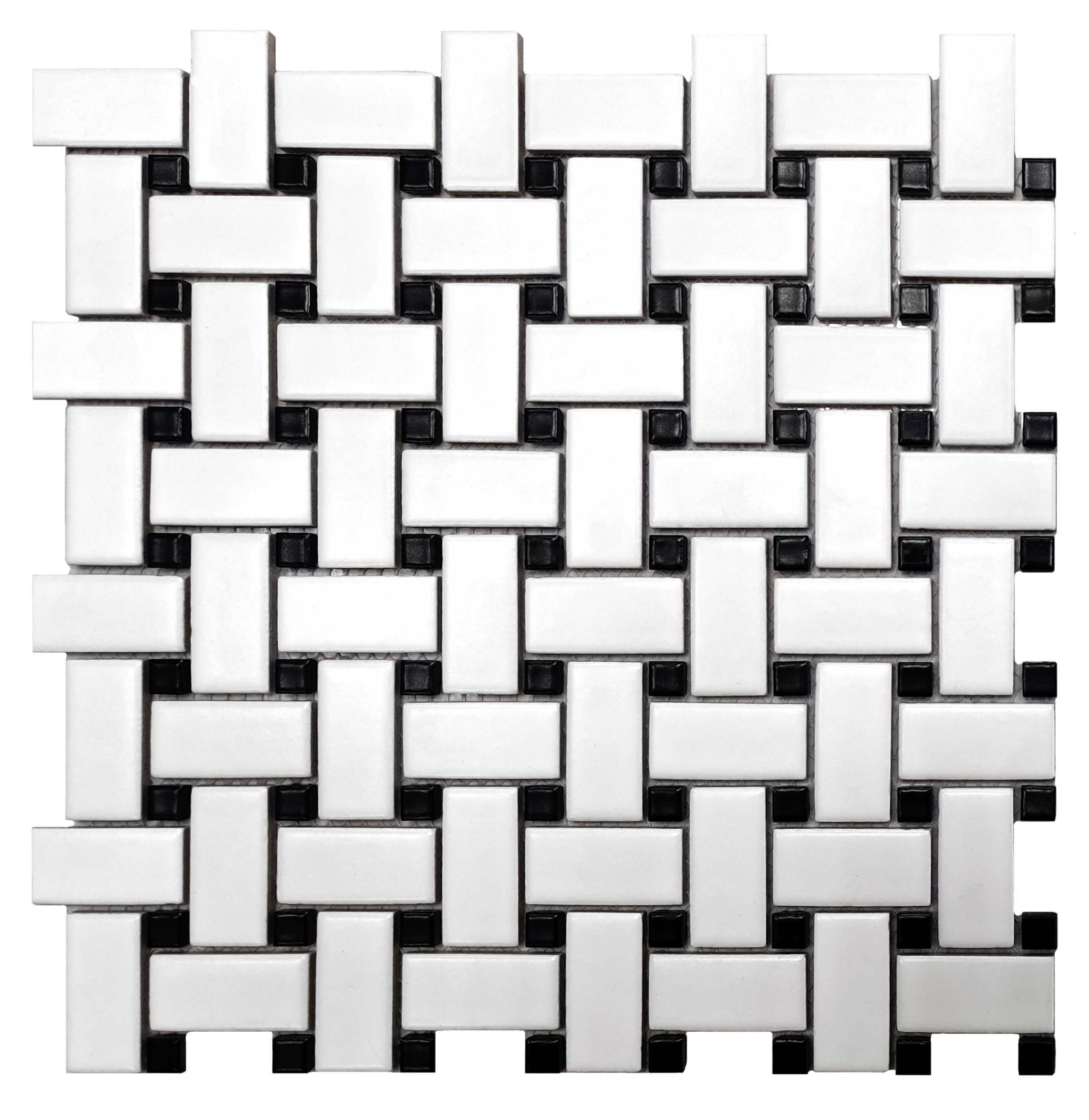 Black and White Basketweave II Porcelain Mosaic