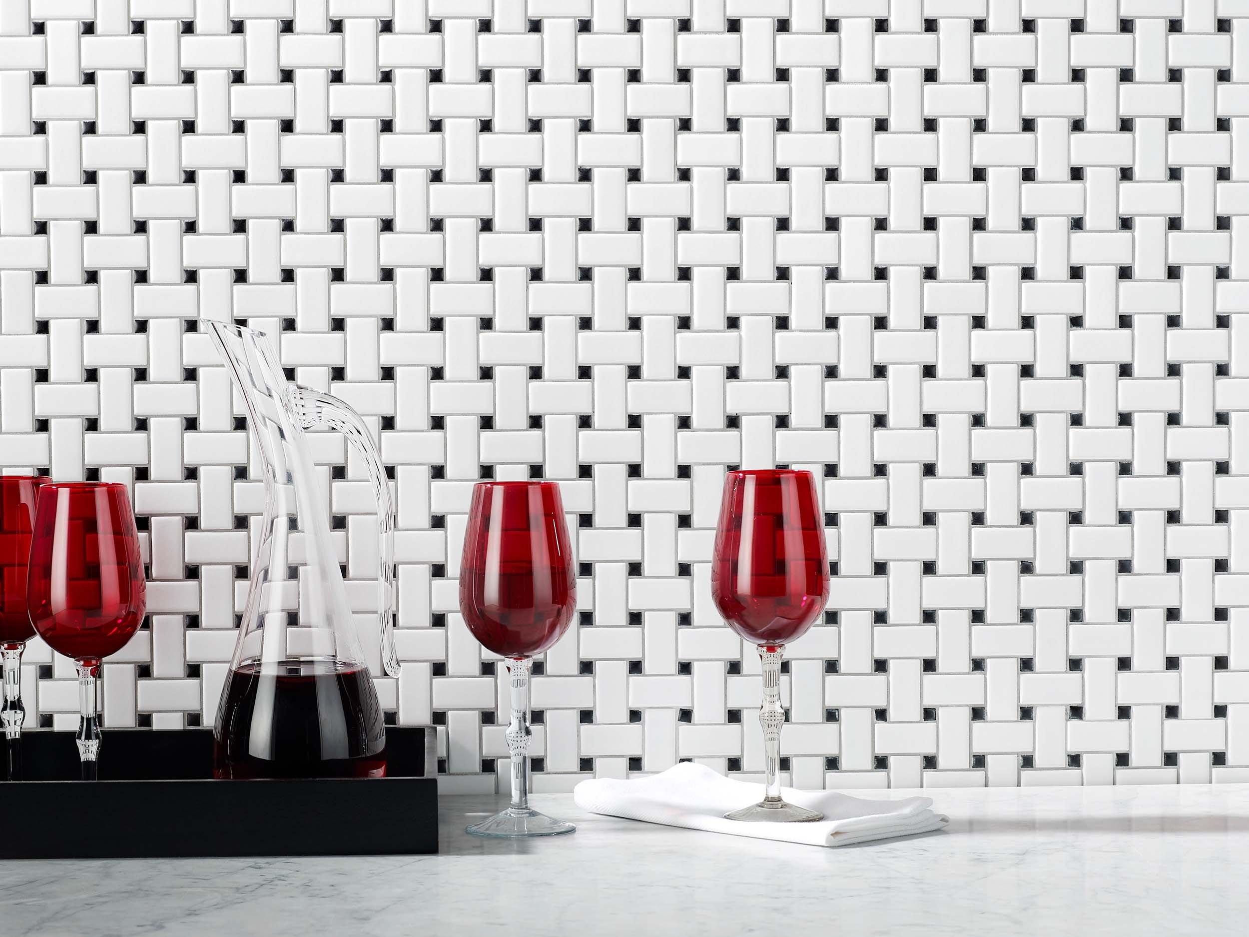 Black and White Basketweave II Porcelain Mosaic