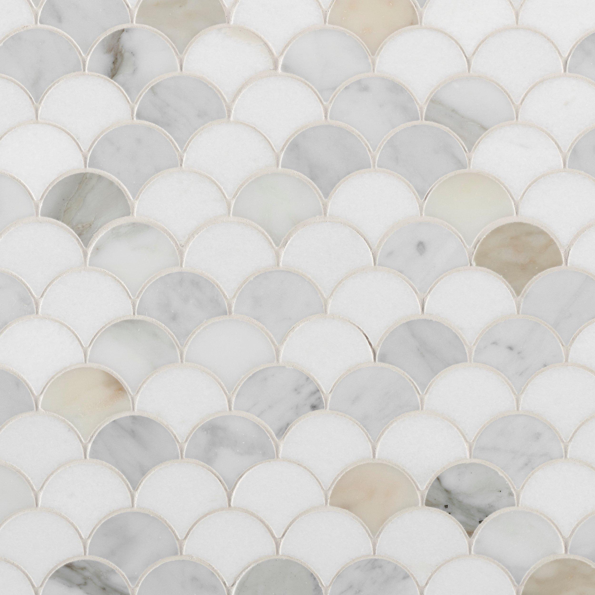 Thassos Calacatta Bianco Carrara Fan Honed Marble Mosaic