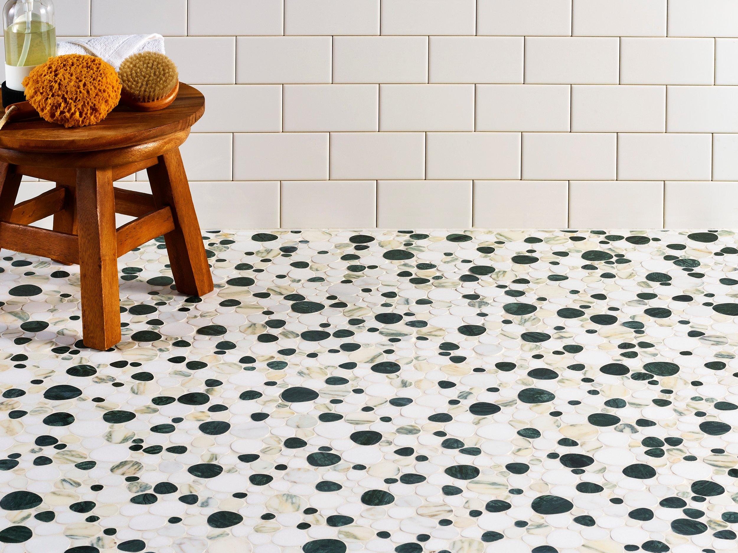 Foresta Thassos Green Blend Precise Cut Pebble Mosaic