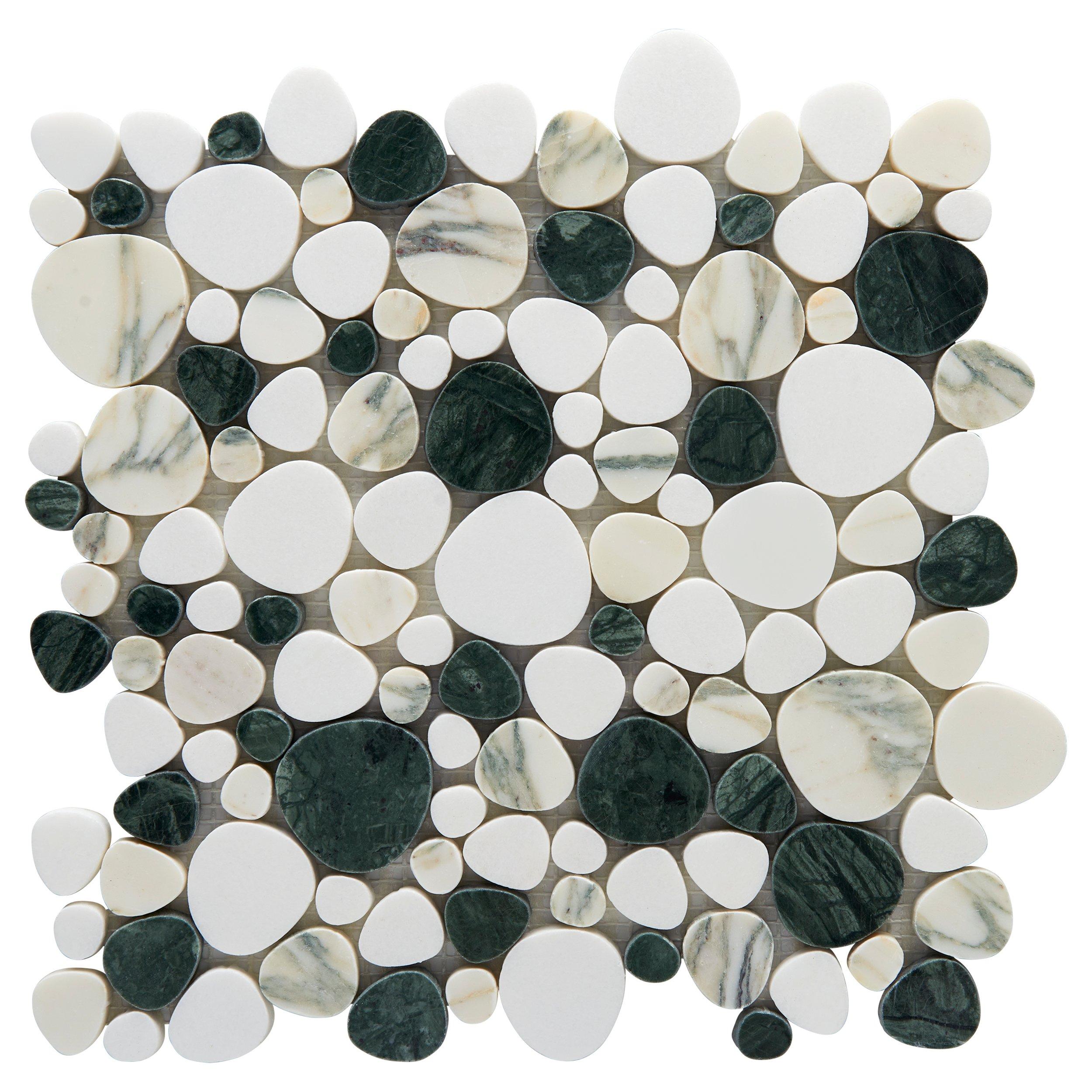 Foresta Thassos Green Precise Cut Pebble Honed Marble Mosaic