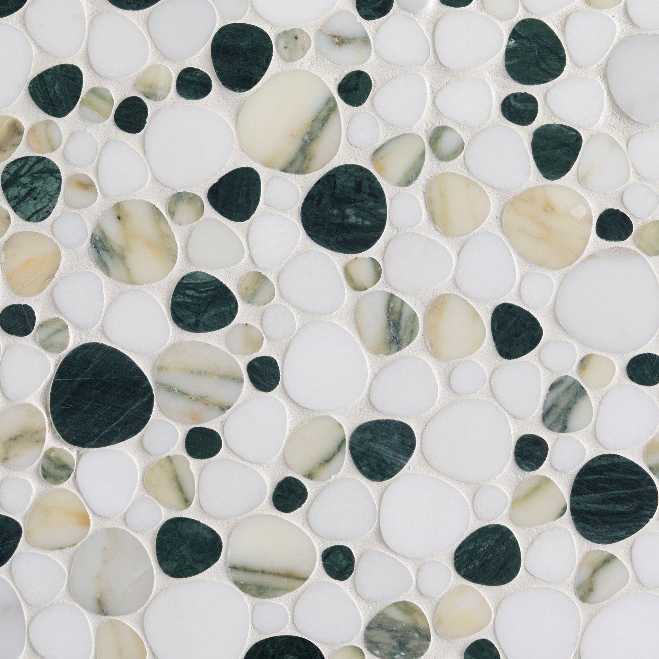 Foresta Thassos Green Precise Cut Pebble Honed Marble Mosaic
