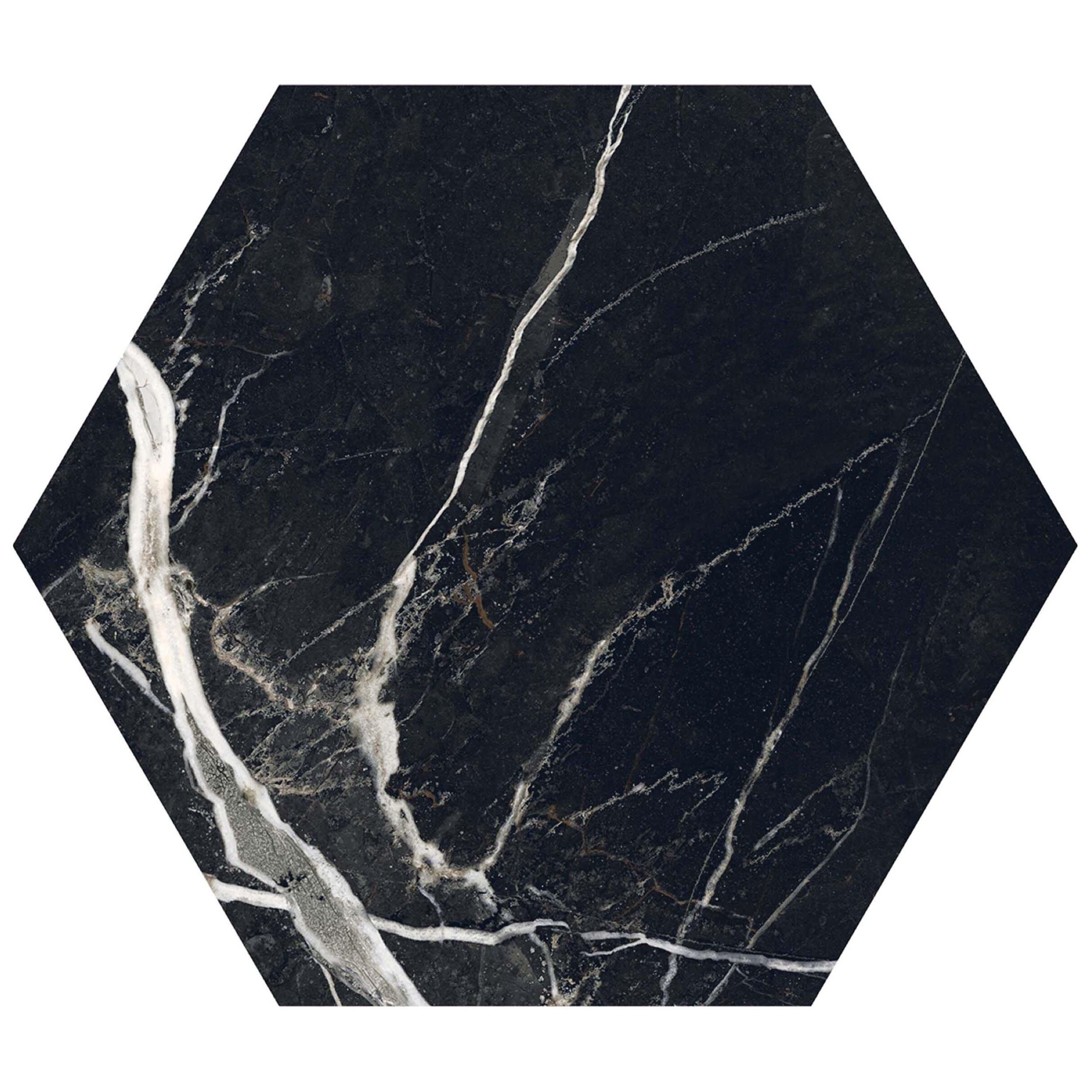 Emporio Black Marble Look Porcelain Hexagon Tile