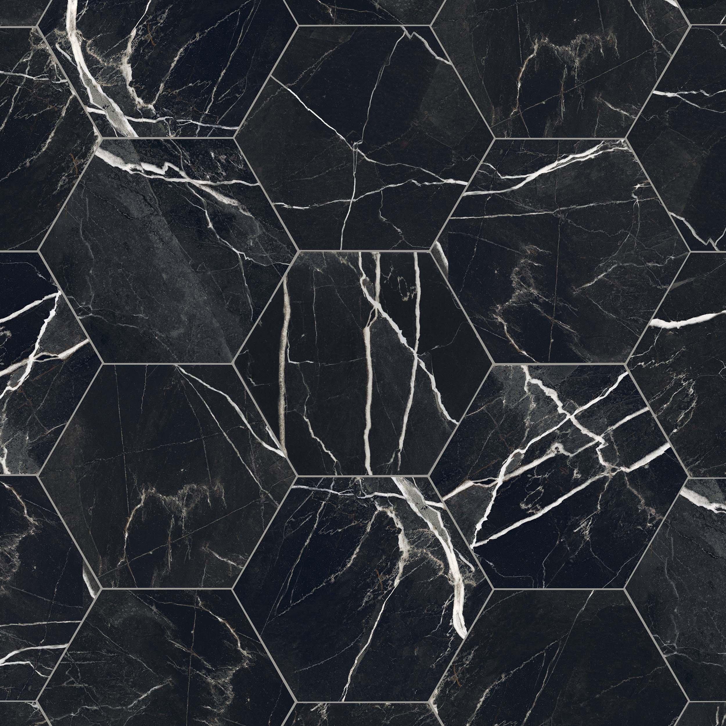Emporio Black Marble Look Porcelain Hexagon Tile
