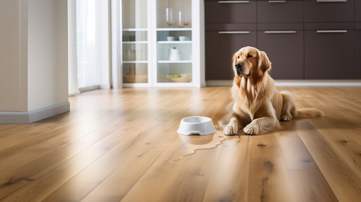 Laminate, vinyl, and hybrid flooring samples with vases on wood floor