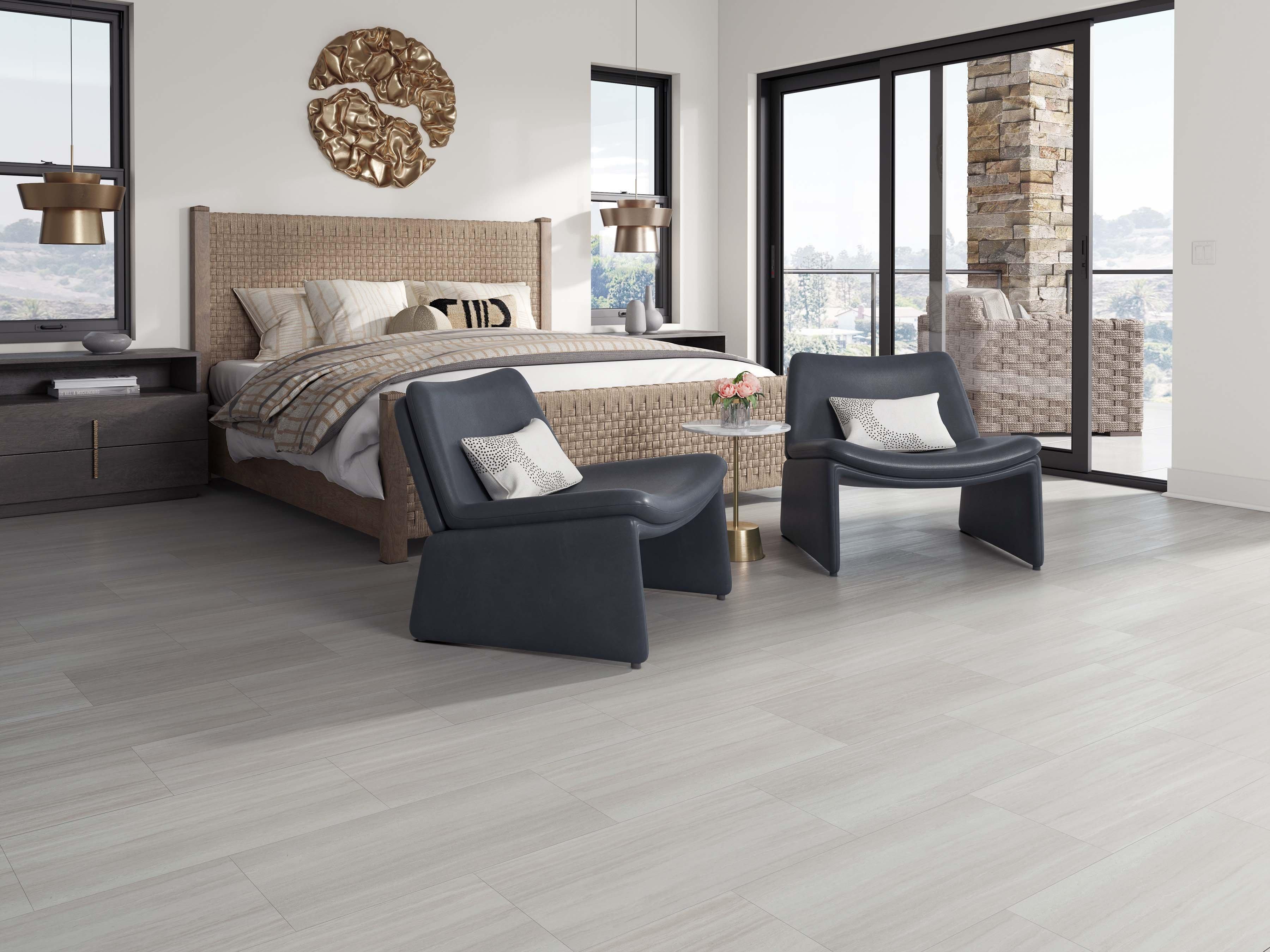 Oak Luxury Vinyl Plank Basement Family Room Flooring and Dark Gray